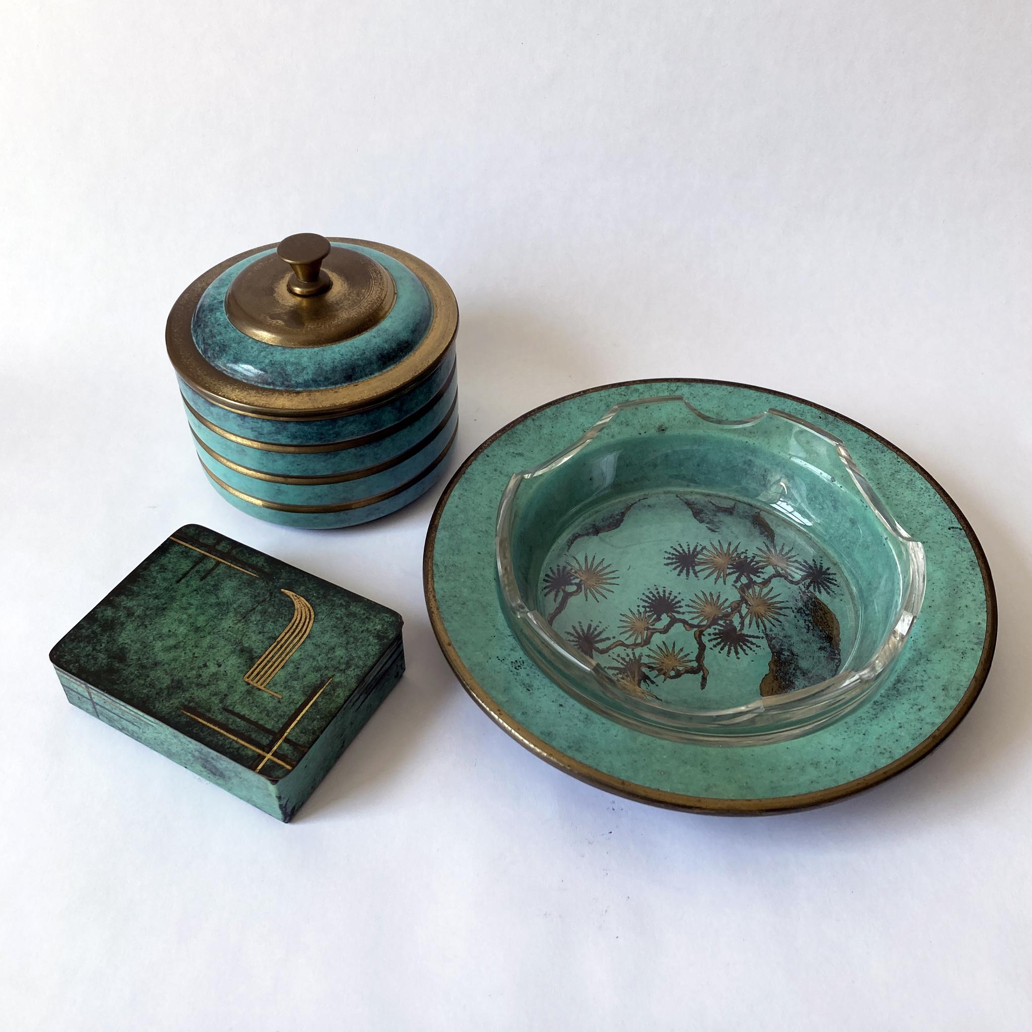 WMF Ikora Green Patinated Metal Round Lidded Box, 1920s 5