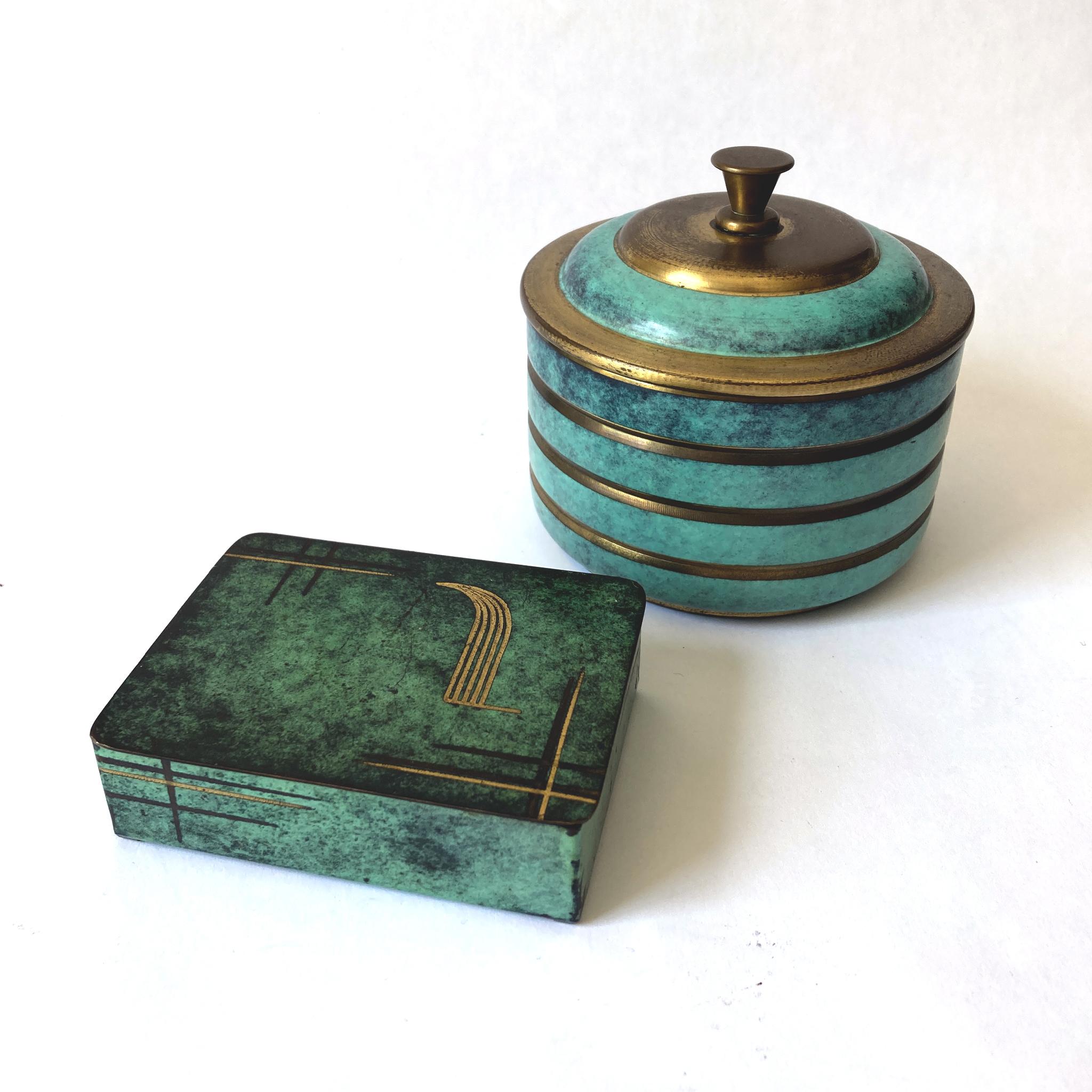 WMF Ikora Green Patinated Metal Round Lidded Box, 1920s 3