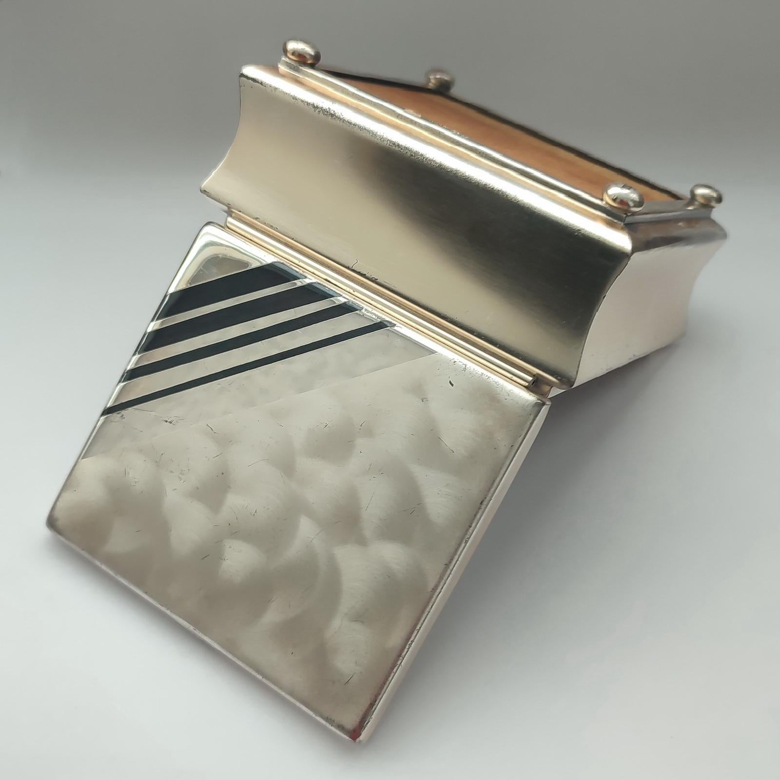 WMF Ikora Art Deco Silver Plate and Black Enamel Cigarettes Box with Lid For Sale 6