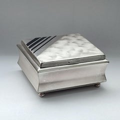 WMF Ikora Art Deco Silver Plate and Black Enamel Cigarettes Box with Lid