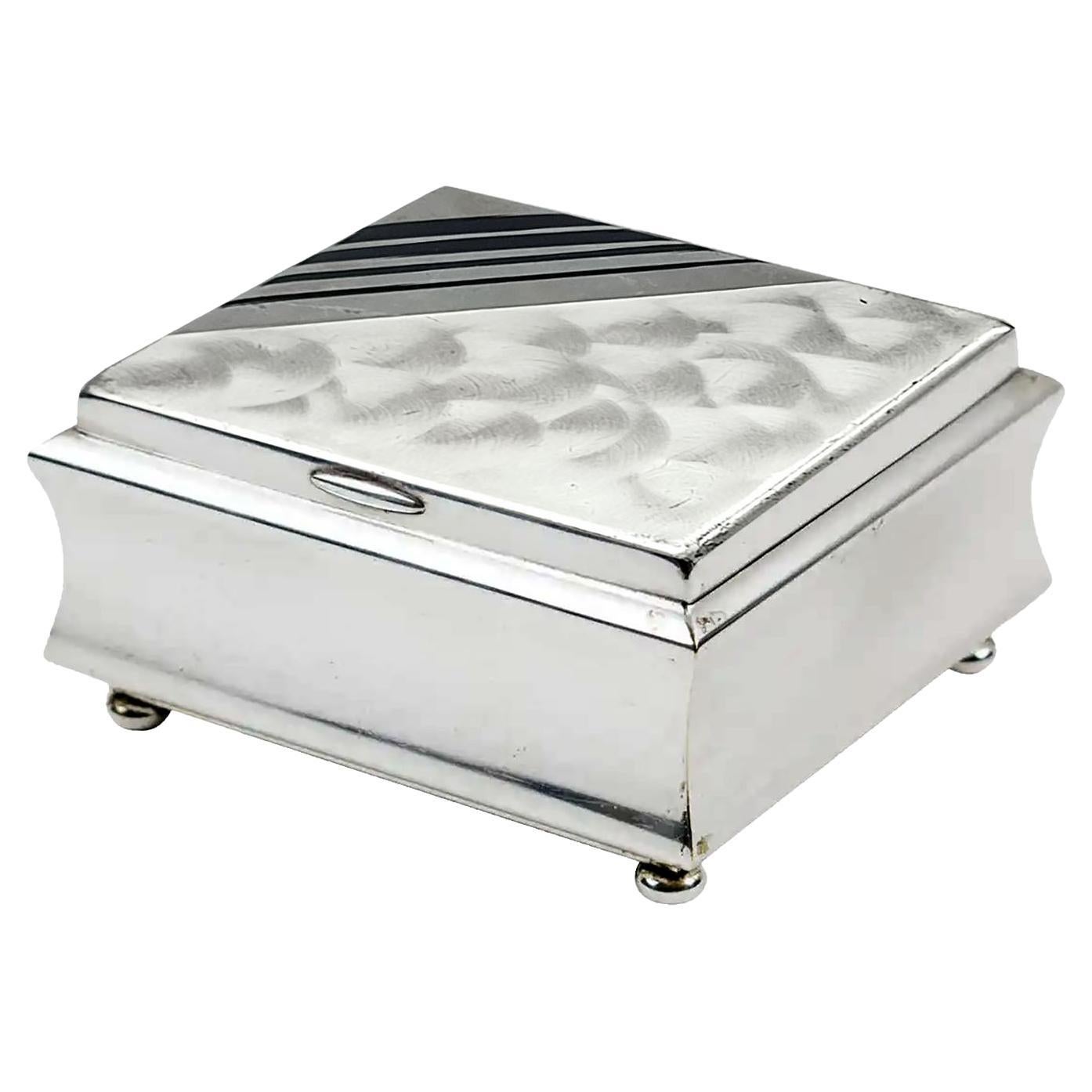 WMF Ikora Art Deco Silver Plate and Black Enamel Cigarettes Box with Lid