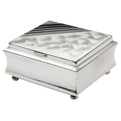 WMF Ikora Art Deco Silver Plate and Black Enamel Cigarettes Box with Lid