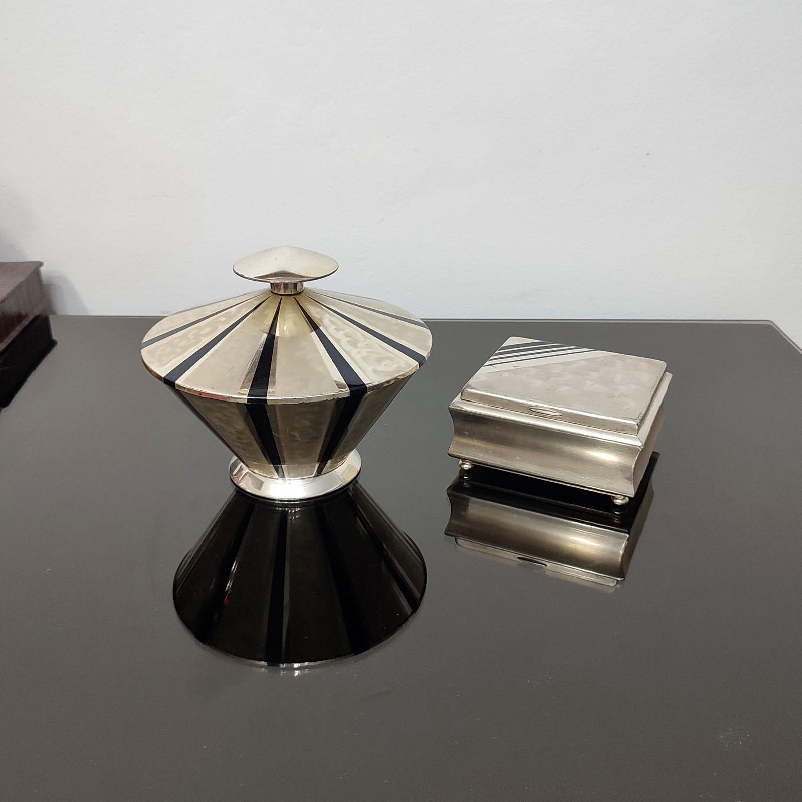 Enameled WMF Ikora Art Deco Silver Plate Decorative Box with Black Enamel Accent