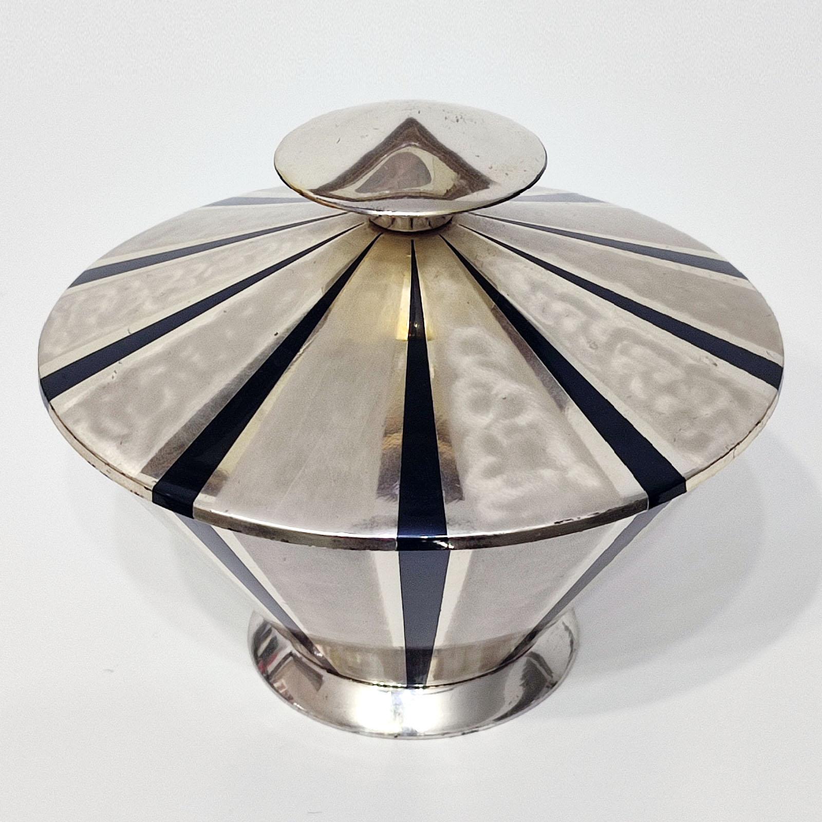 Mid-20th Century WMF Ikora Art Deco Silver Plate Decorative Box with Black Enamel Accent