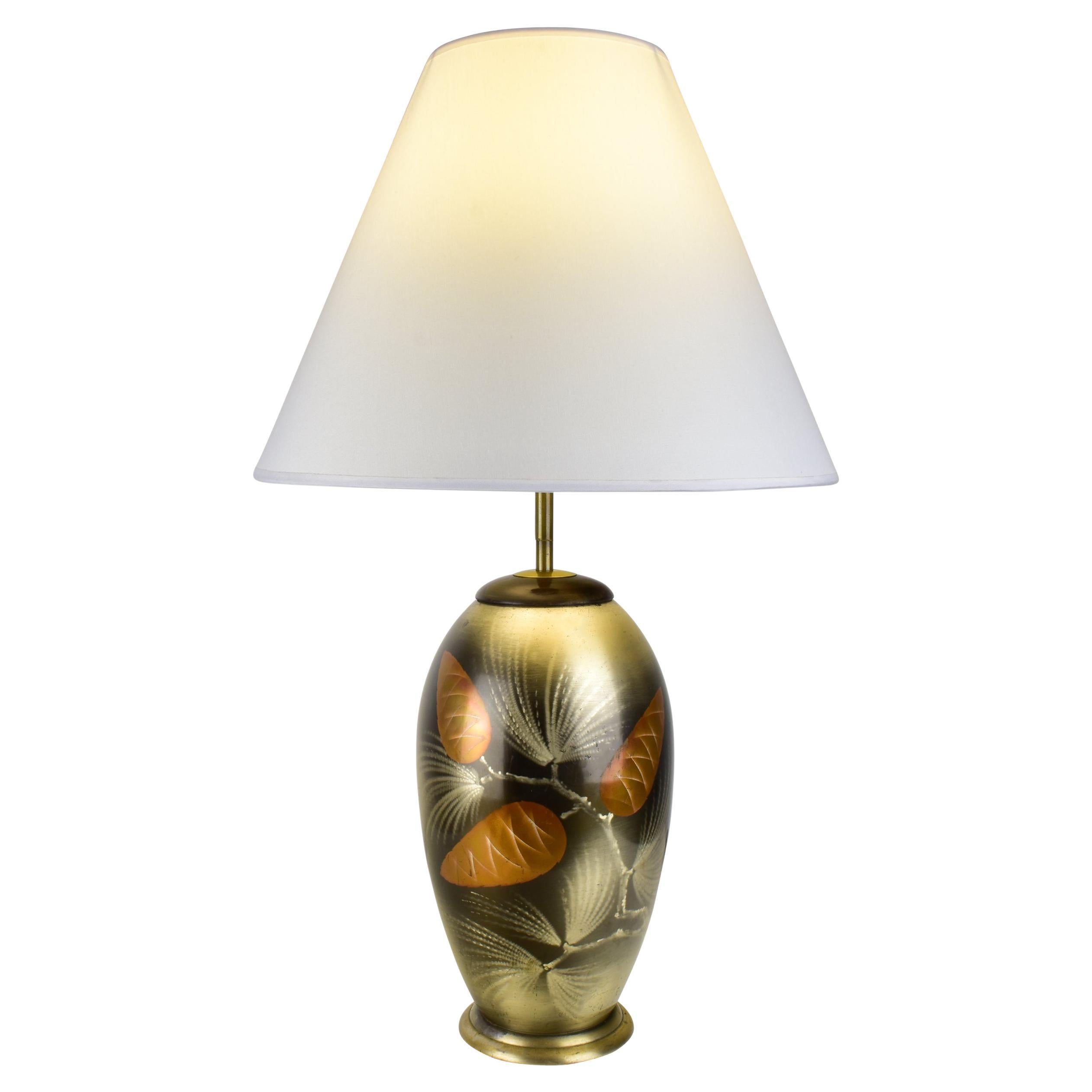 WMF Ikora Art Deco Table Lamp Patinated Pine Cone Pattern Dinanderie