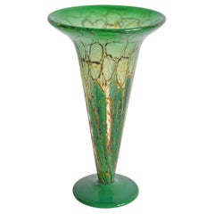 WMF Ikora Flared Trumpet Glass Vase Art Deco Green Colored, Germany, 1930s