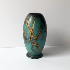 WMF Ikora Jarrón Art Déco Patinado Verde Paul Haustein, Hojas abstractas, años 30