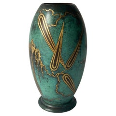 WMF Ikora Green Patinated Paul Haustein Art Deco Vase, Abstract Leaves, 1930s