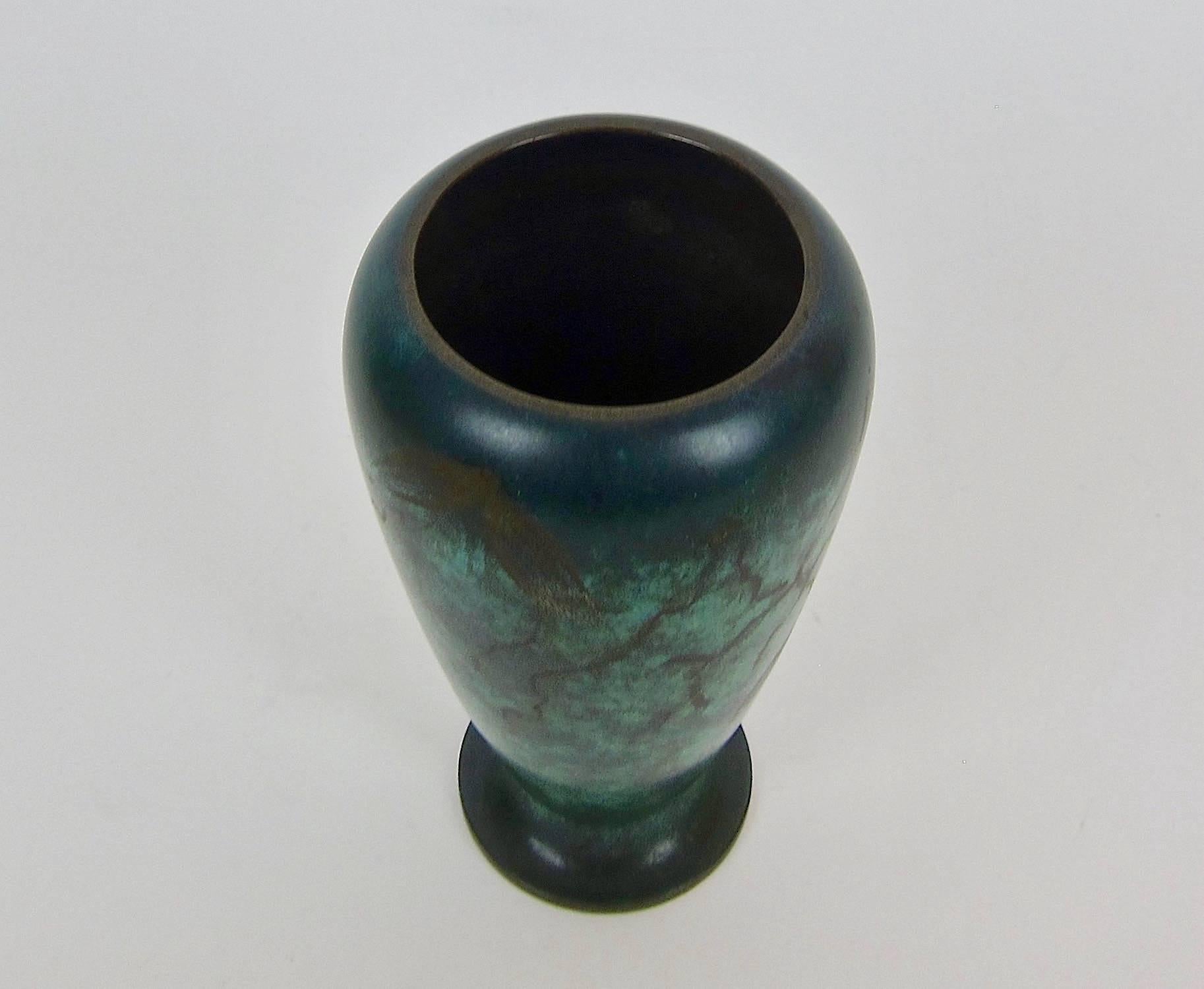 Art Deco WMF Ikora Verdigris Metal Vase with Engraved Leaves 3