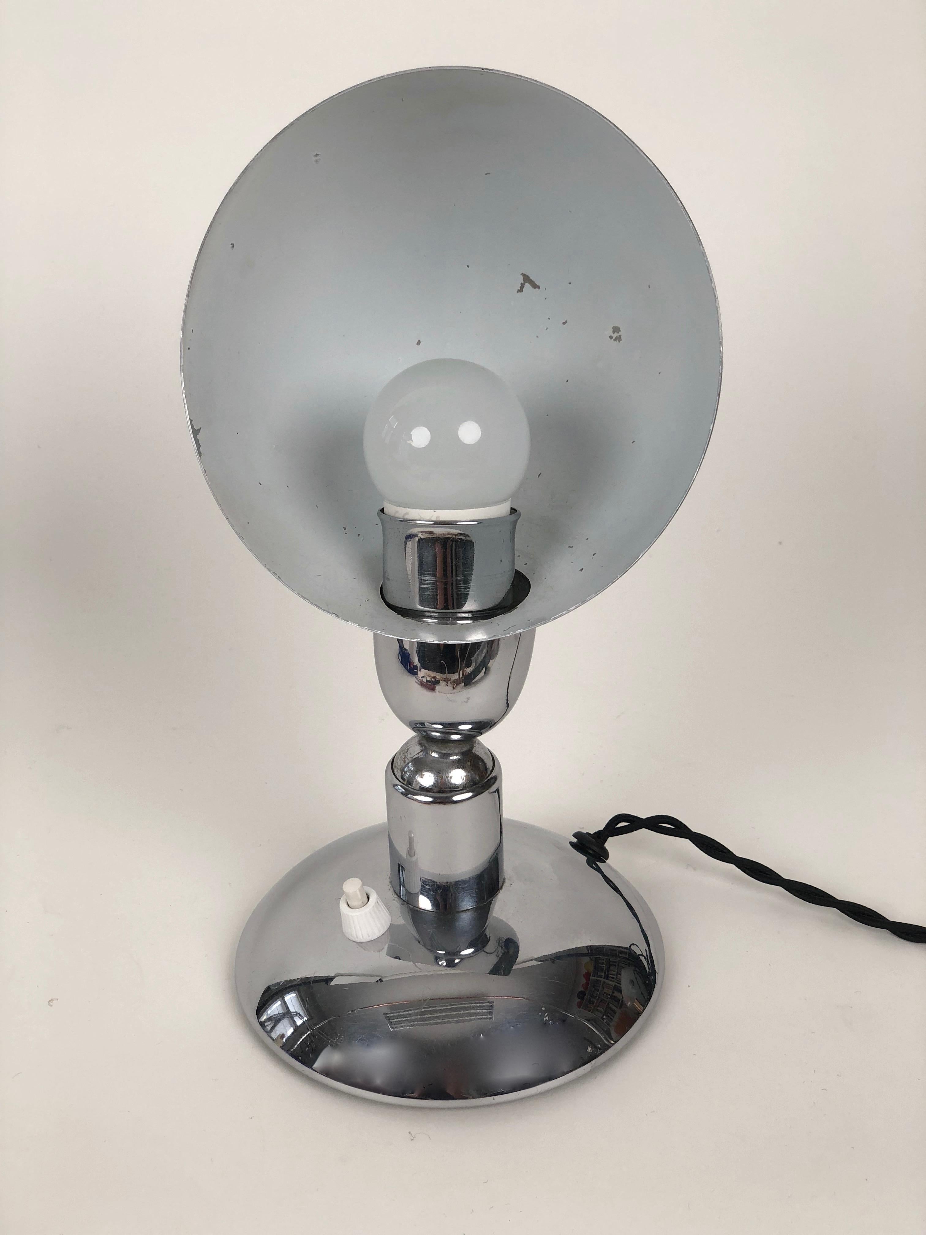 Metal WMF Ikora Table Lamp / Wall Reflector in Bauhaus Manner from the 1930s Chrome For Sale