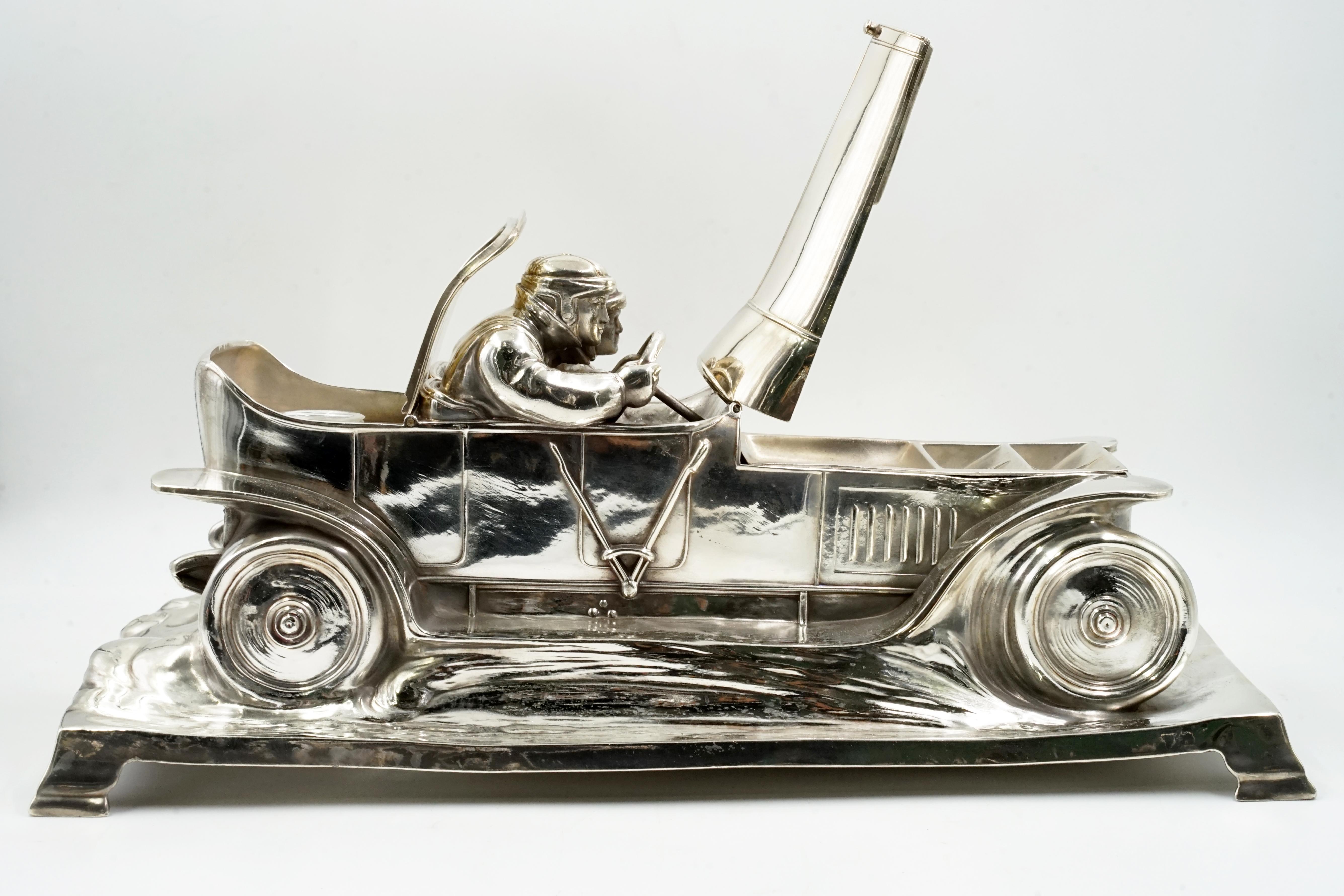 German W.M.F inkwell art nouveau racing car For Sale