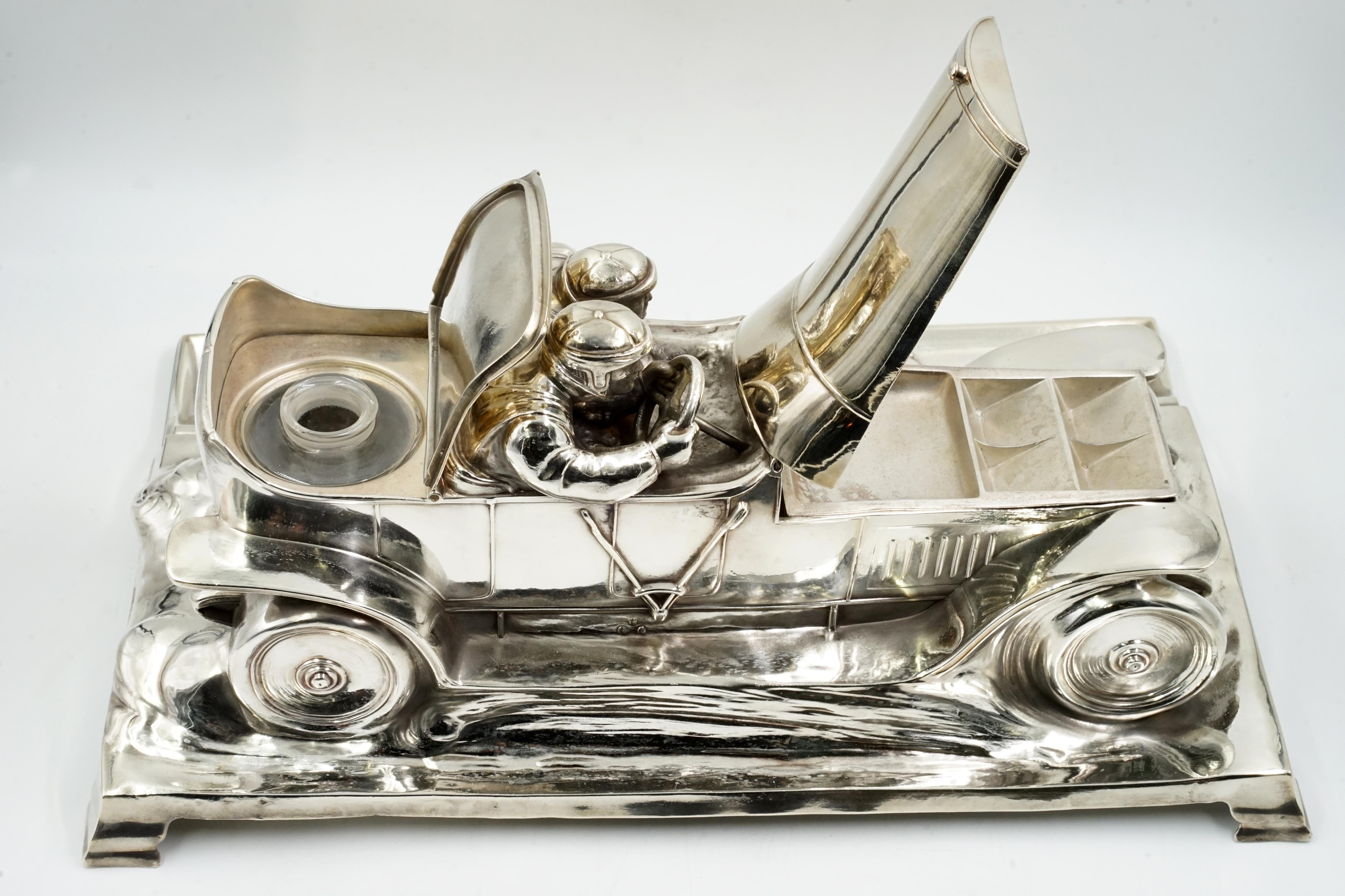 W.M.F inkwell art nouveau racing car In Good Condition For Sale In Buenos Aires, Argentina