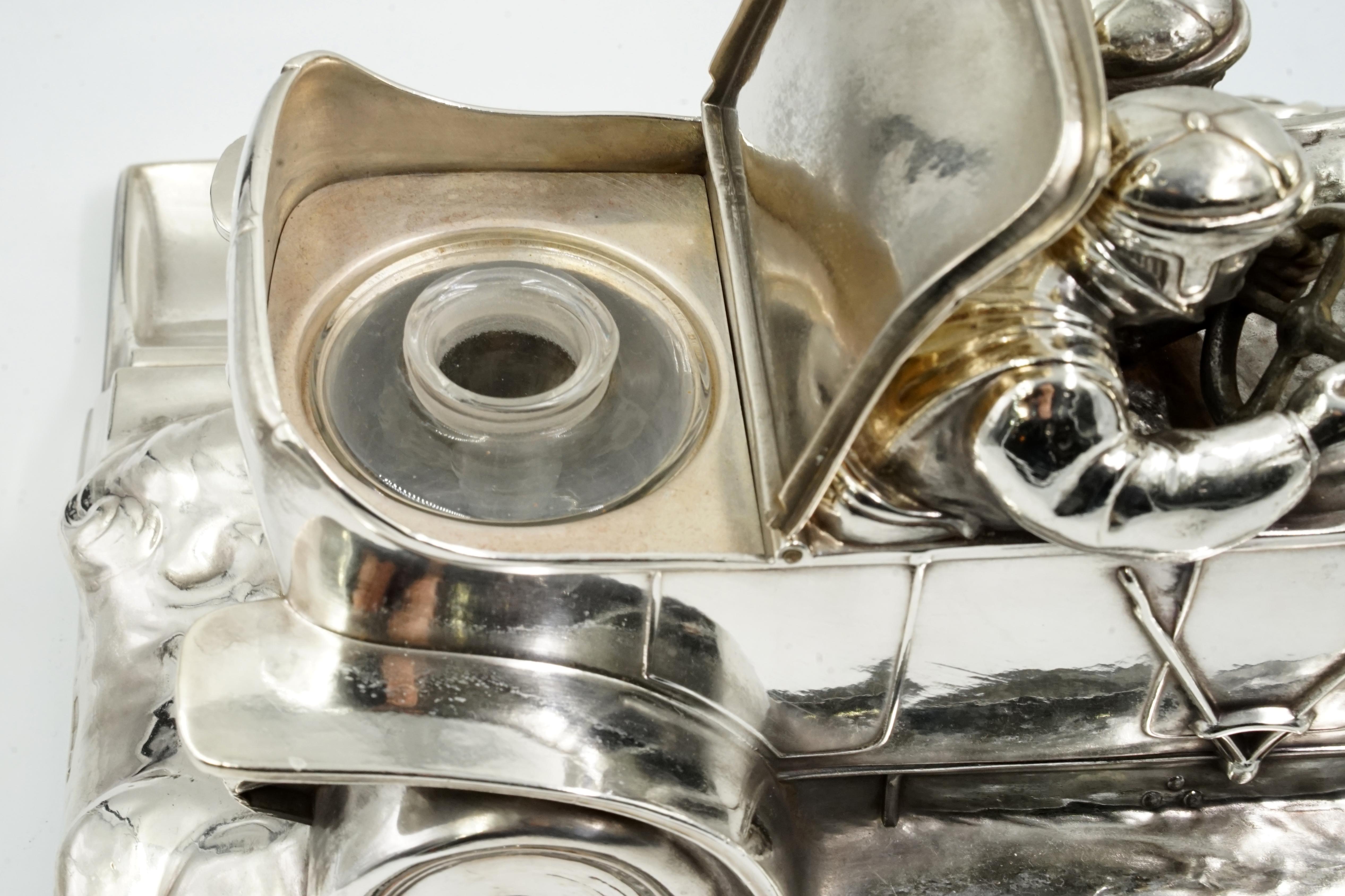 Early 20th Century W.M.F inkwell art nouveau racing car For Sale