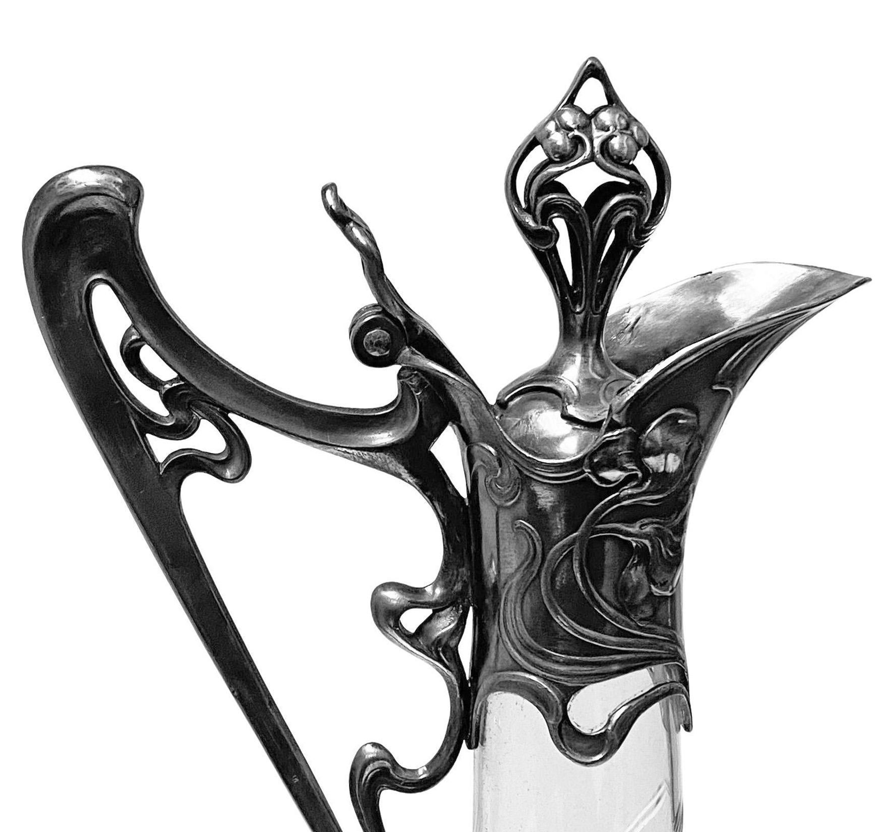 German WMF Jugendstil Art Nouveau Claret Jug C. 1905