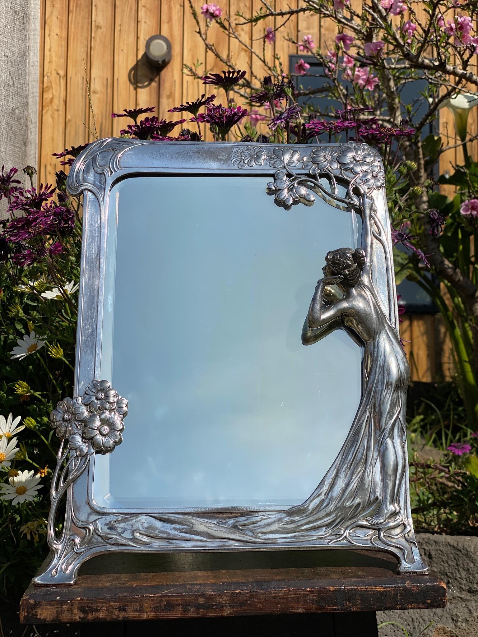 WMF Jugendstil, Art Nouveau Table Mirror, 'The First Cuckoo', EP, c. 1906 For Sale 4