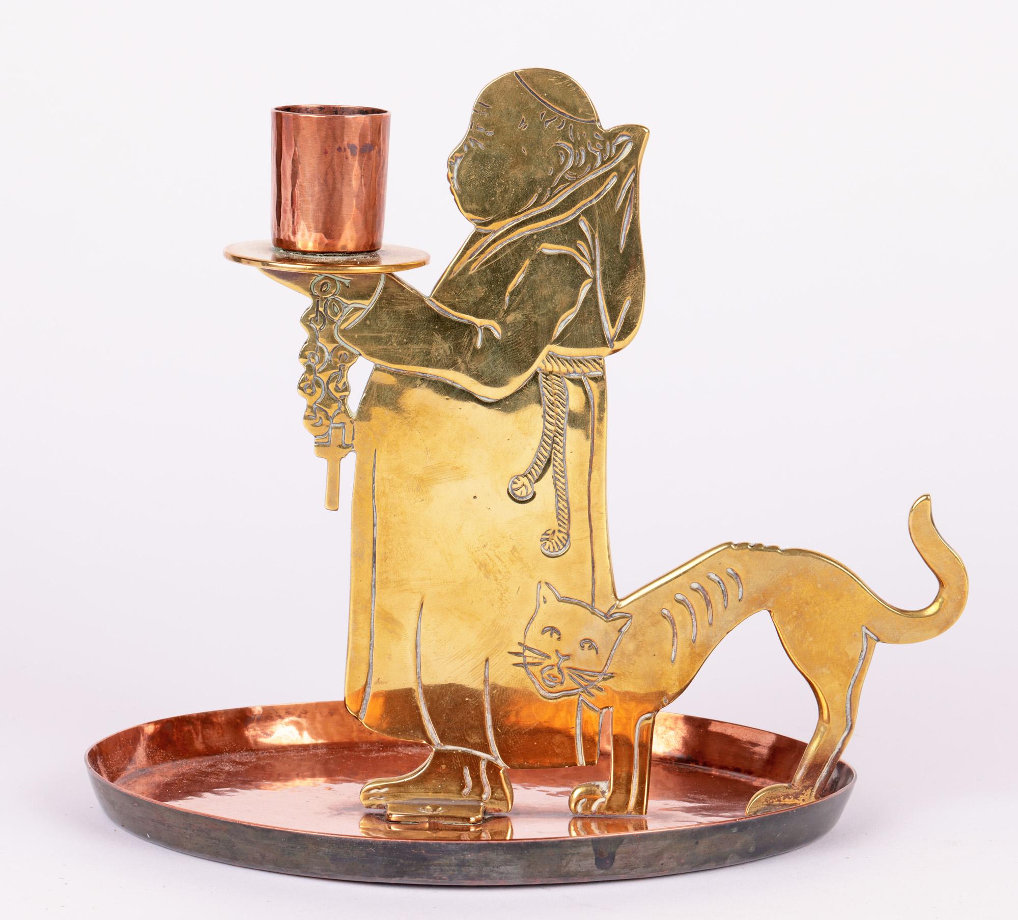 WMF Jugendstil Copper & Brass Friar and Cat Chamberstick, C.1905 For Sale 2
