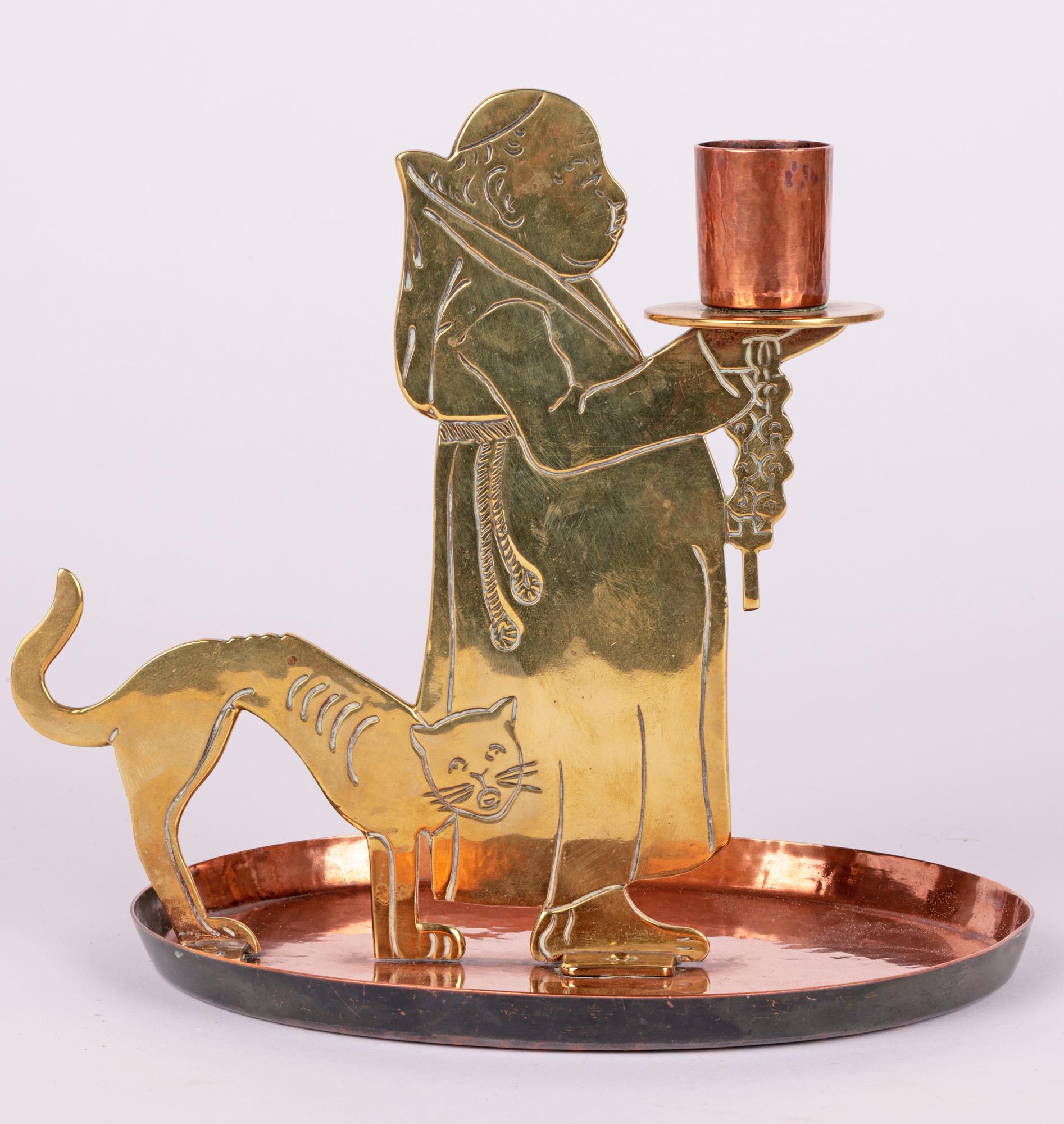 WMF Jugendstil Copper & Brass Friar and Cat Chamberstick, C.1905 For Sale 5
