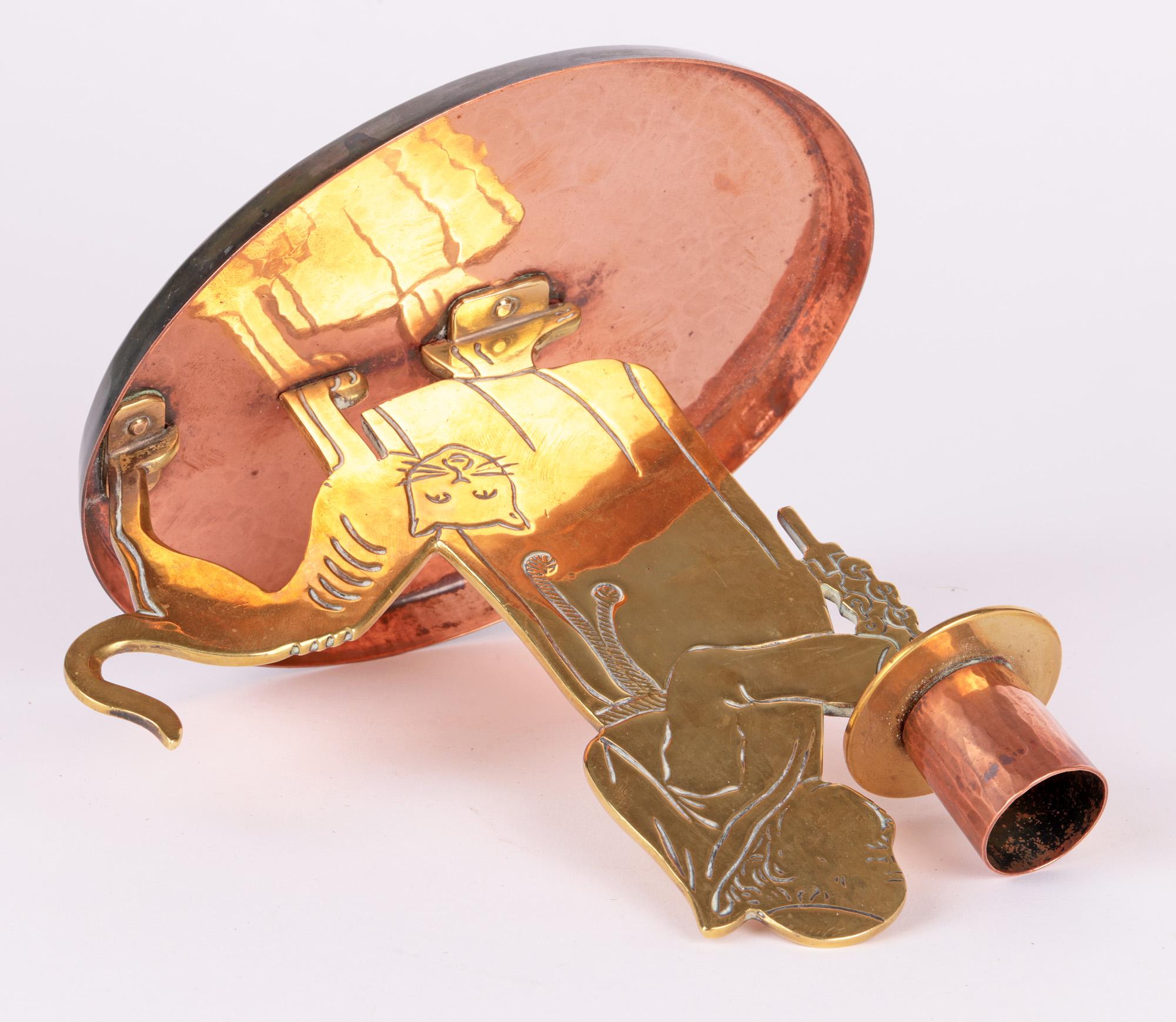 Hand-Crafted WMF Jugendstil Copper & Brass Friar and Cat Chamberstick, C.1905 For Sale