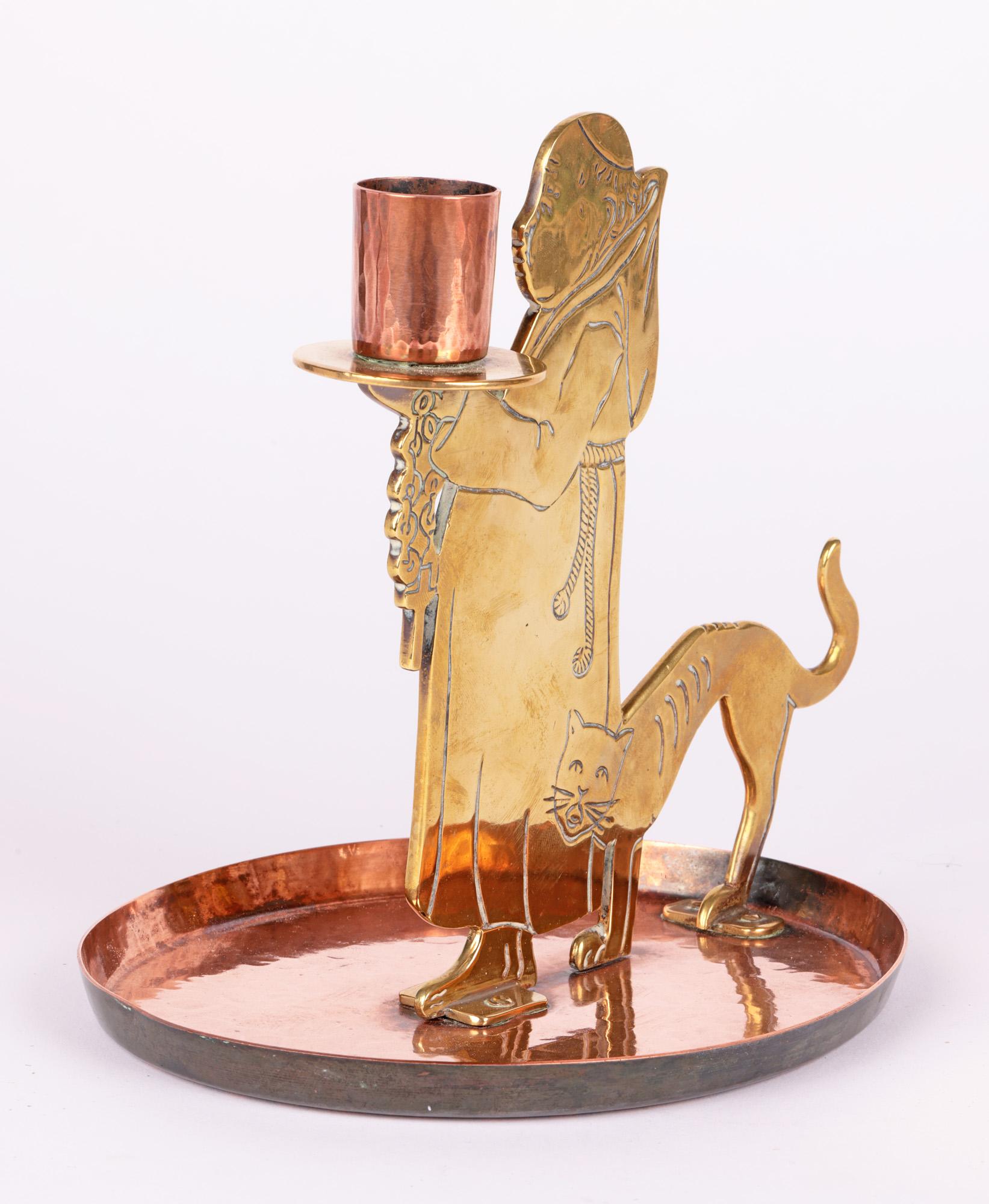 WMF Jugendstil Copper & Brass Friar and Cat Chamberstick, C.1905 For Sale 1