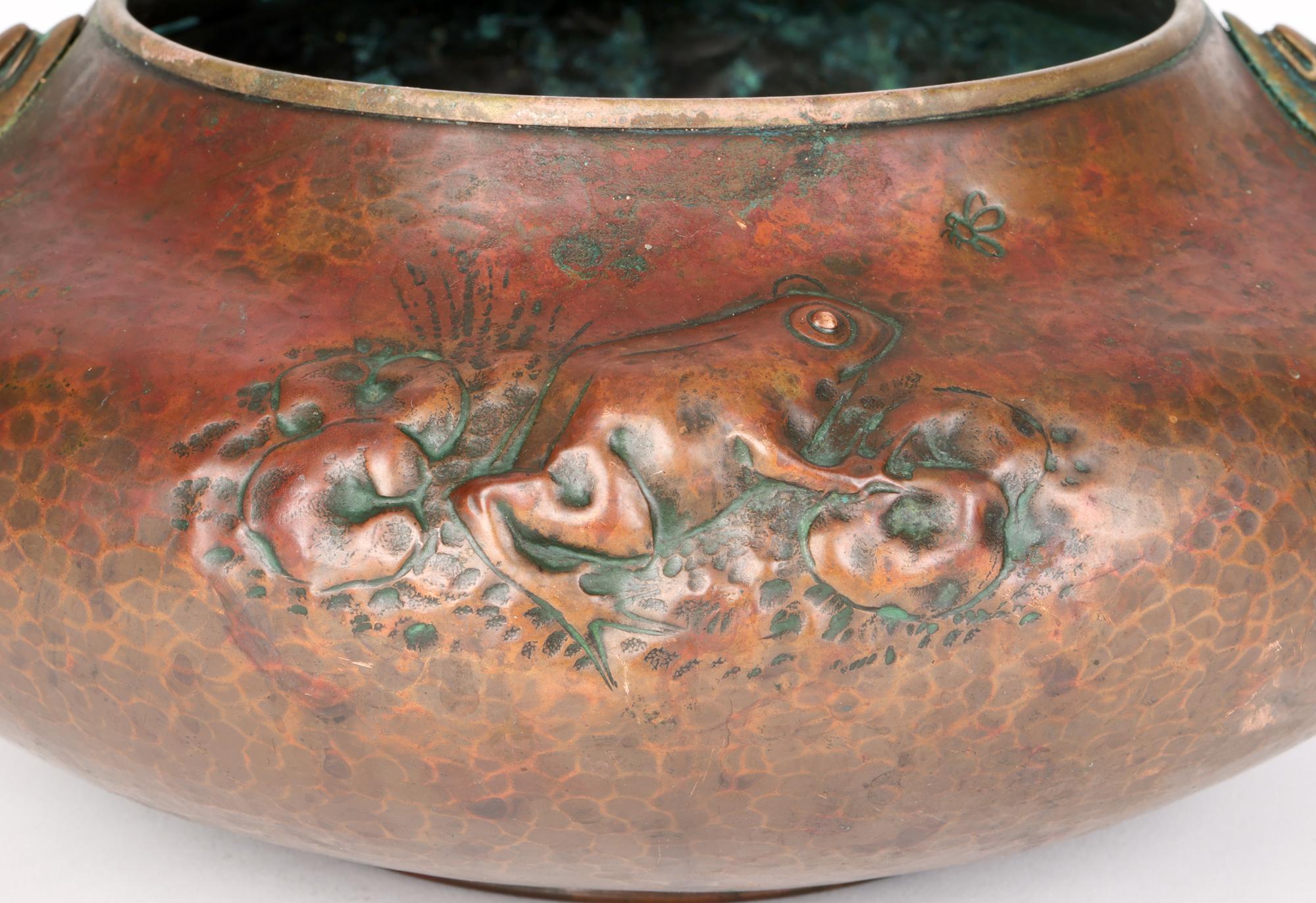 WMF Jugendstil Lacquered Copper and Brass Twin Grotesque Handled Bowl with Frogs 8