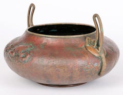 WMF Jugendstil Lacquered Copper and Brass Twin Grotesque Handled Bowl with Frogs