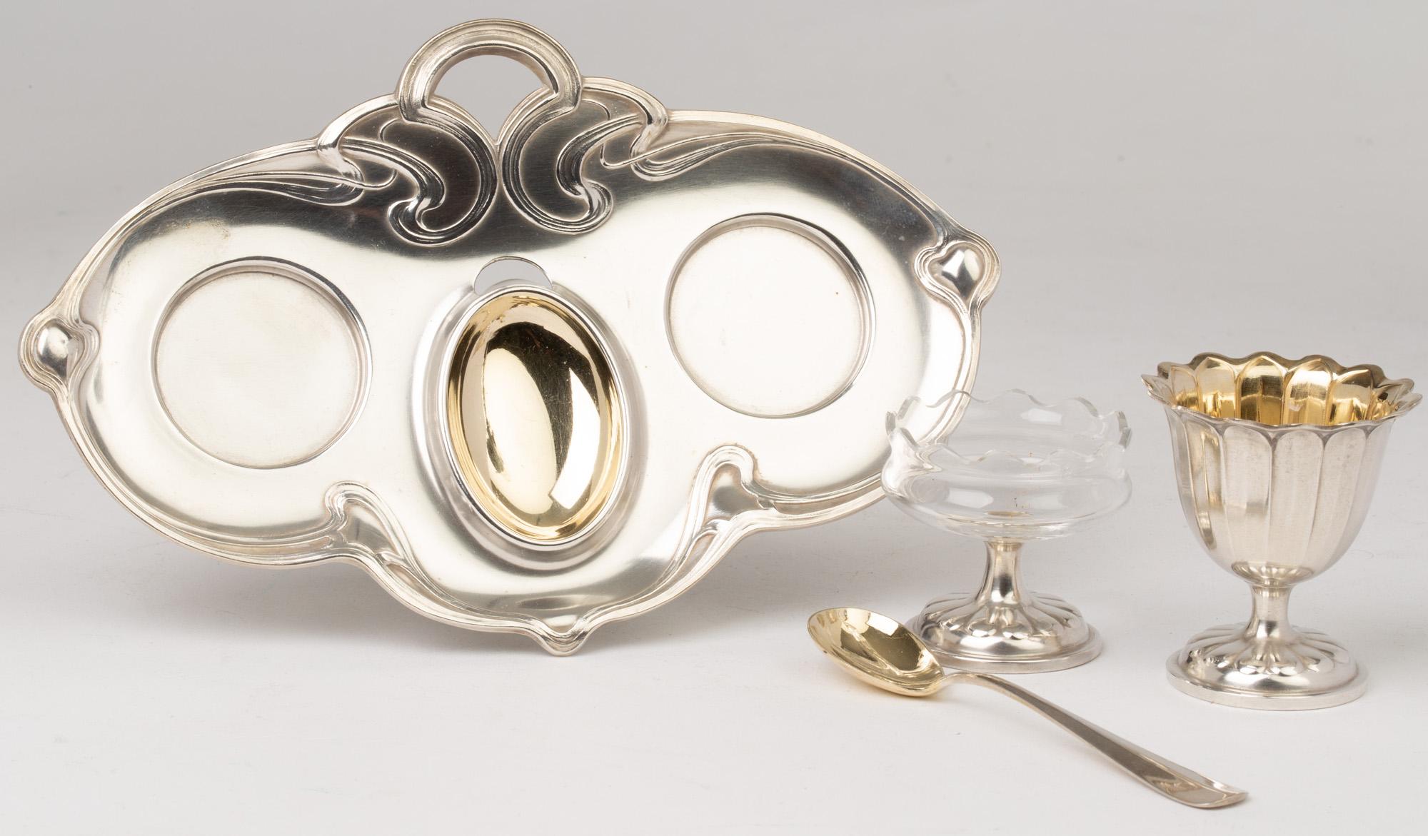 WMF Jugendstil Silver Plated Egg and Salt Serving Tray For Sale 9