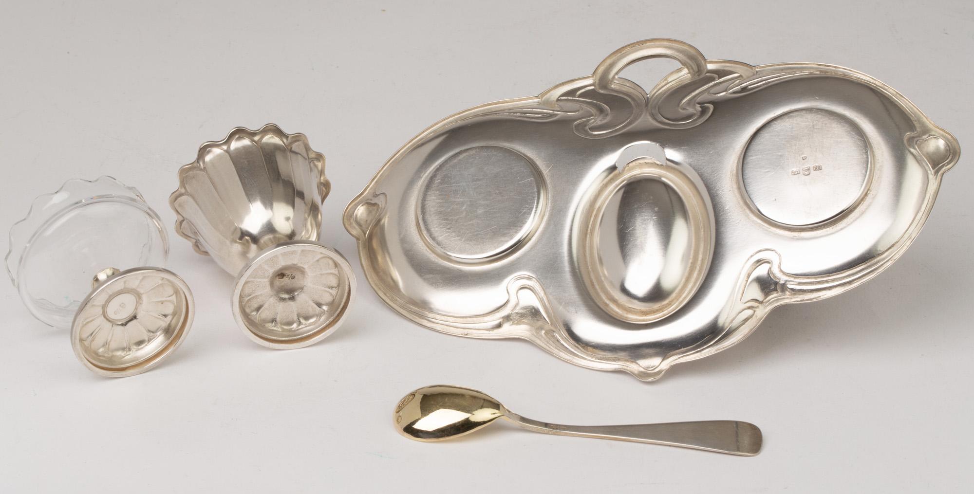 Early 20th Century WMF Jugendstil Silver Plated Egg and Salt Serving Tray For Sale