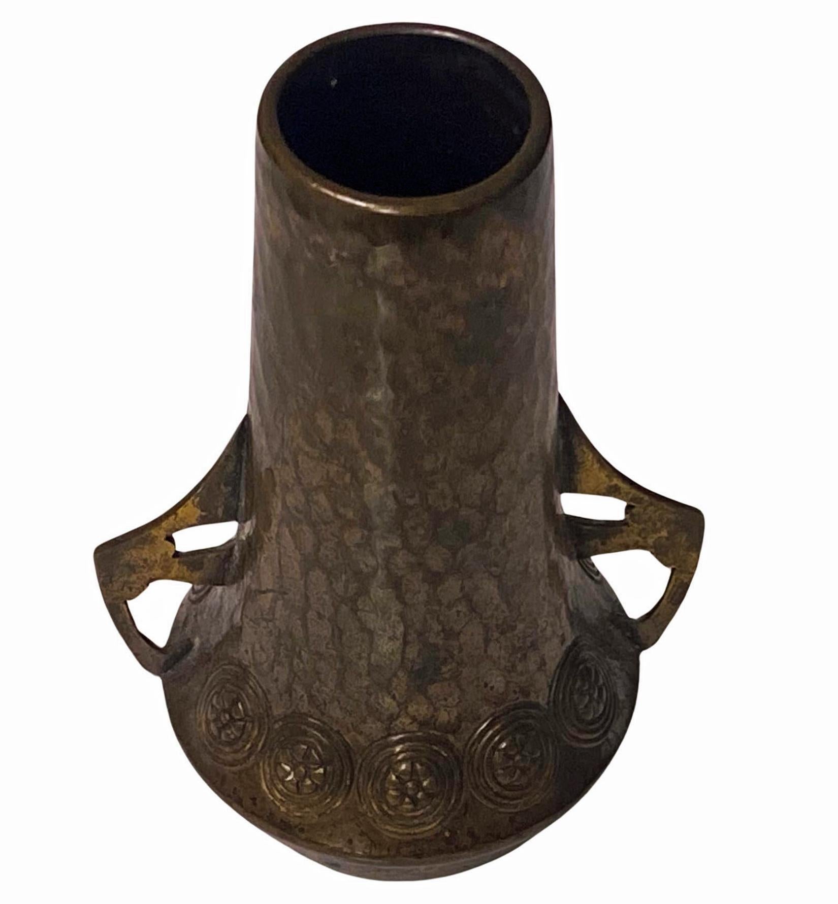 German WMF Jugendstil small hammered patinated bronze Vase C.1910