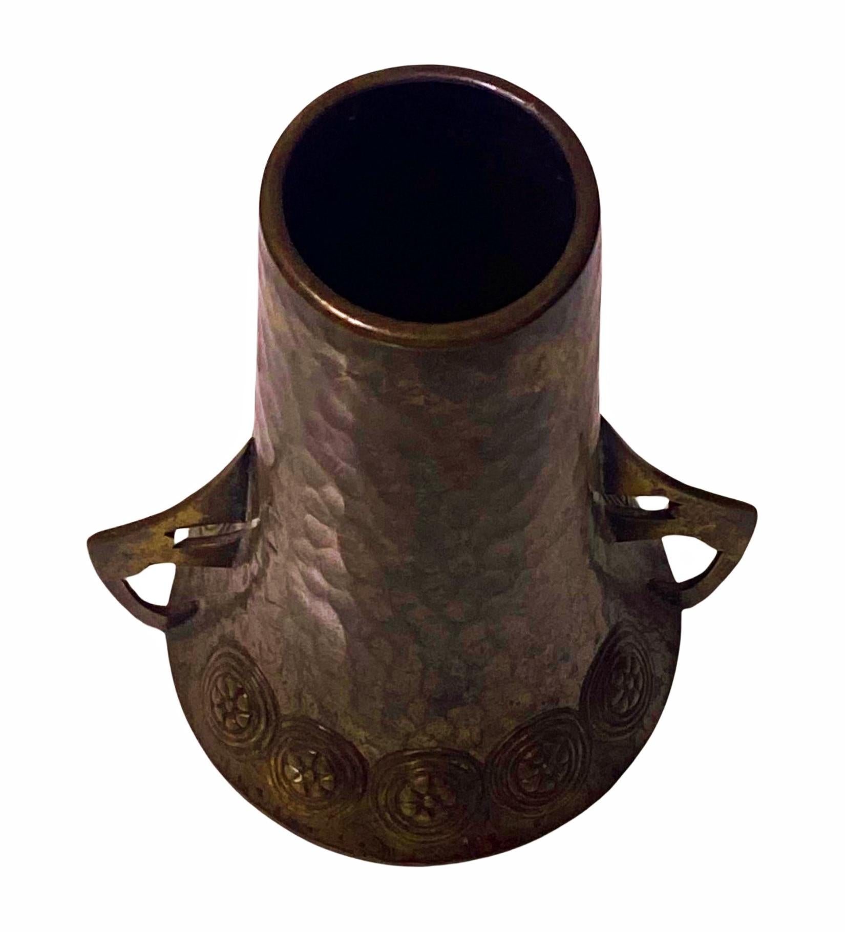 WMF Jugendstil small hammered patinated bronze Vase C.1910 In Good Condition In Toronto, Ontario