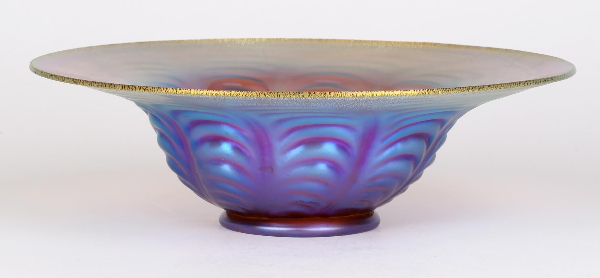 WMF Karl Wiedmann Art Deco Myra Kristal Iridescent Amber Art Glass Bowl 3