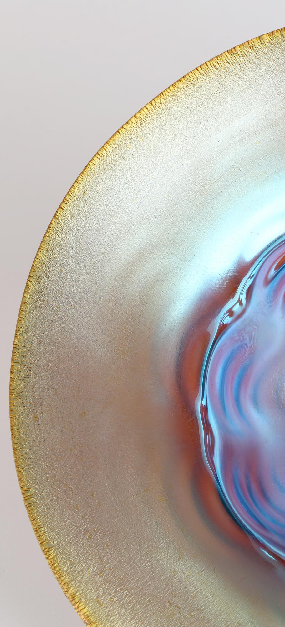 WMF Karl Wiedmann Art Deco Myra Kristal Iridescent Amber Art Glass Bowl 7