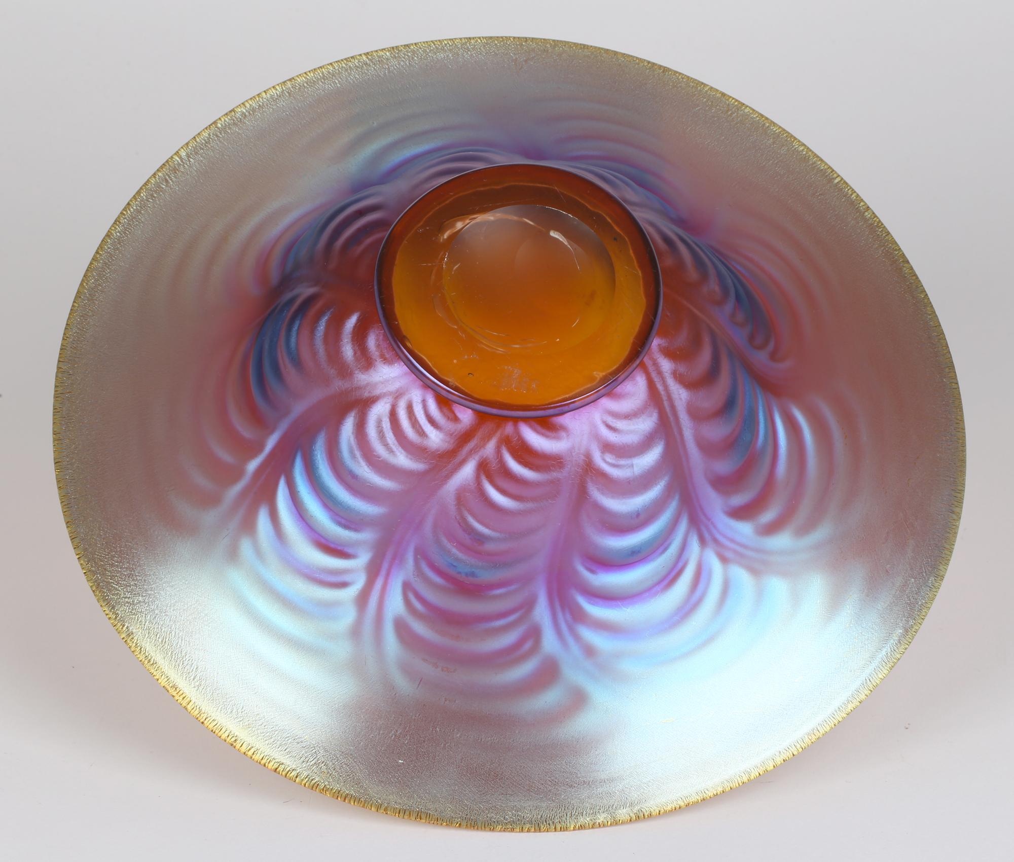 WMF Karl Wiedmann Art Deco Myra Kristal Iridescent Amber Art Glass Bowl 8