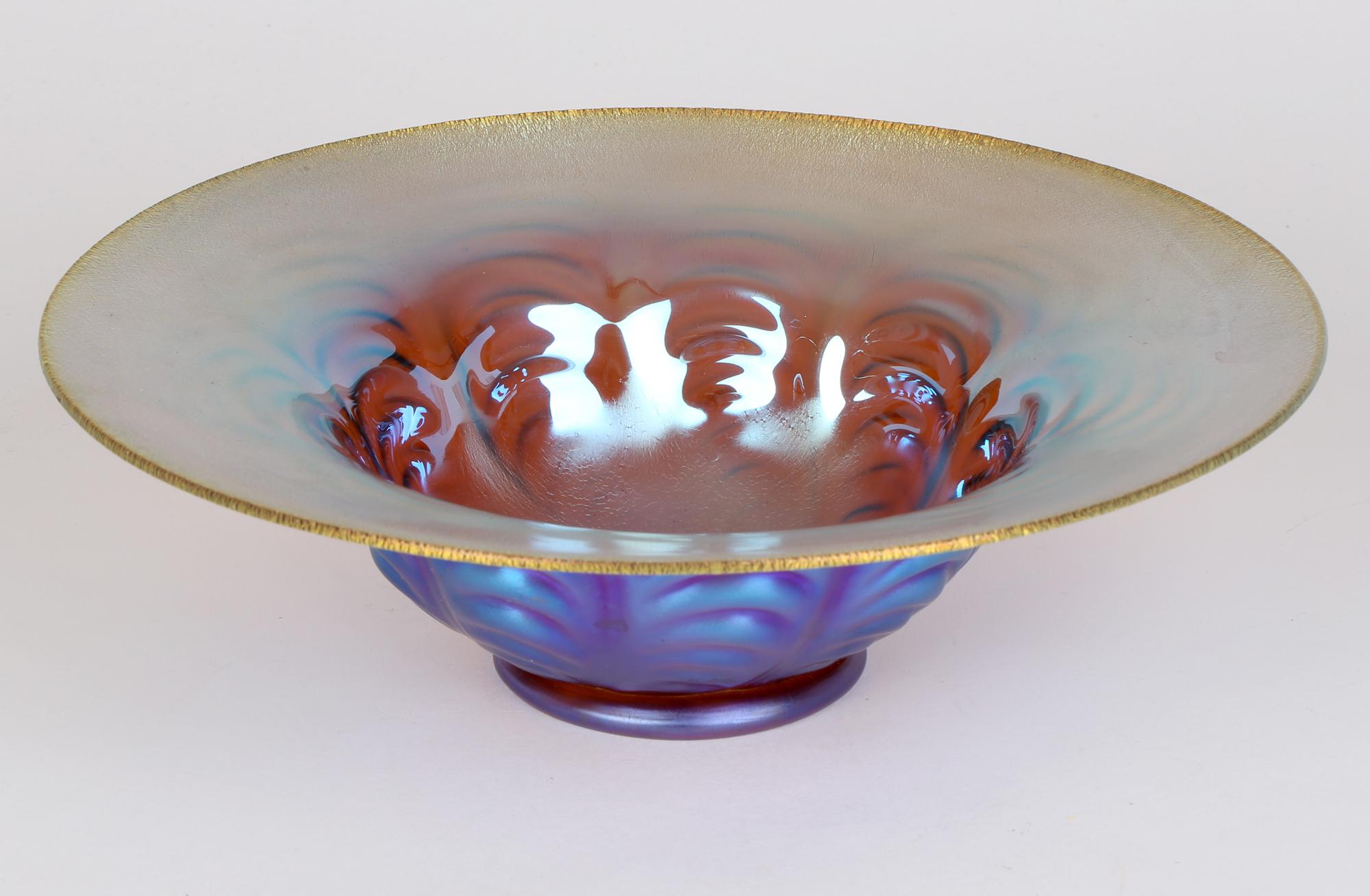 WMF Karl Wiedmann Art Deco Myra Kristal Iridescent Amber Art Glass Bowl 9