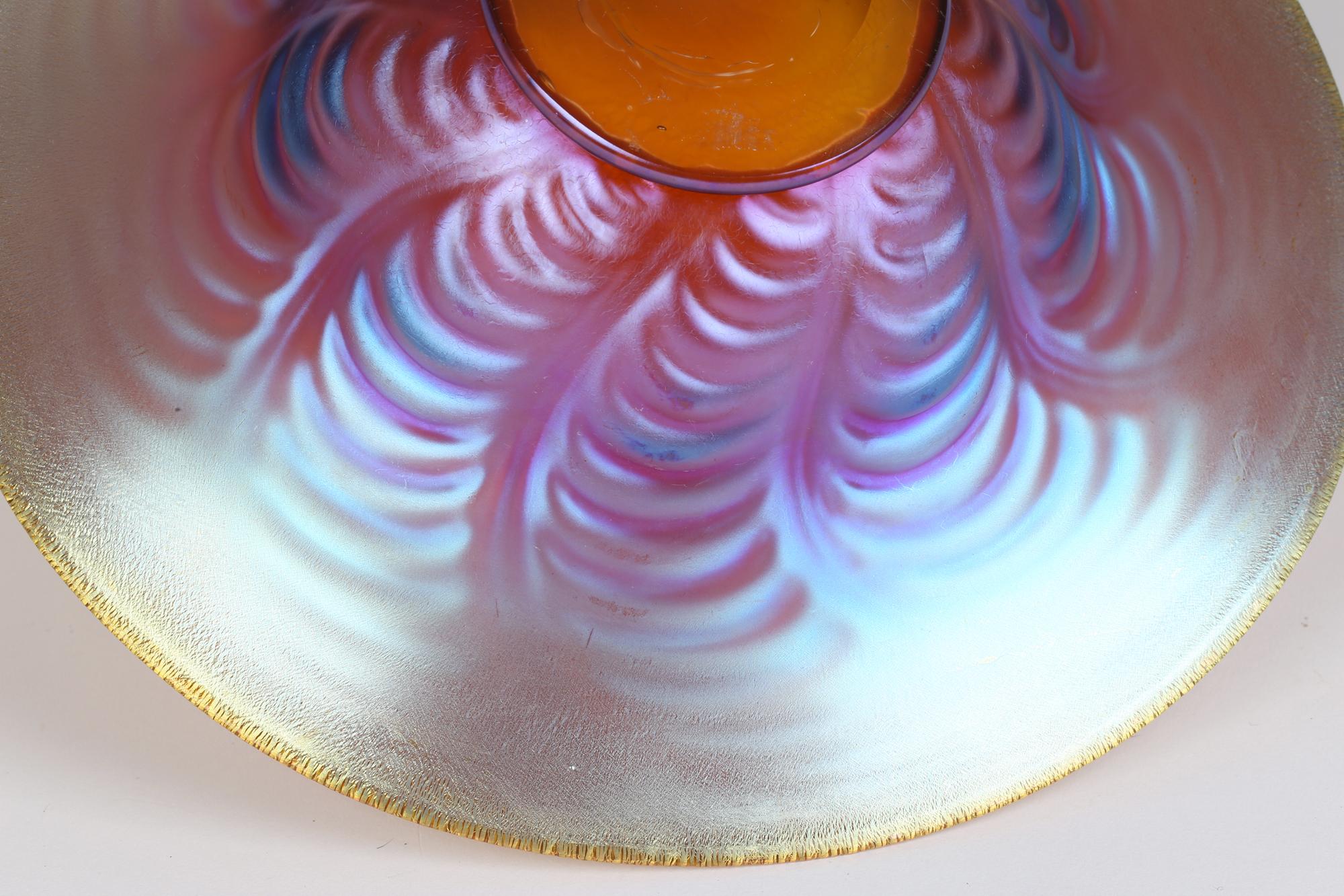 WMF Karl Wiedmann Art Deco Myra Kristal Iridescent Amber Art Glass Bowl 10