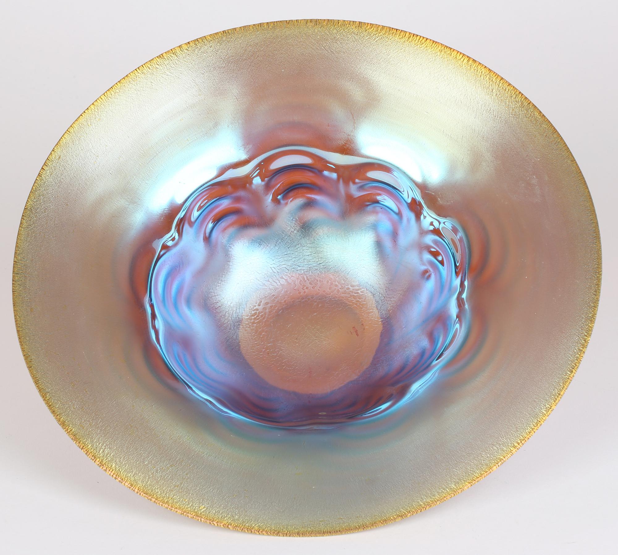 WMF Karl Wiedmann Art Deco Myra Kristal Iridescent Amber Art Glass Bowl 11