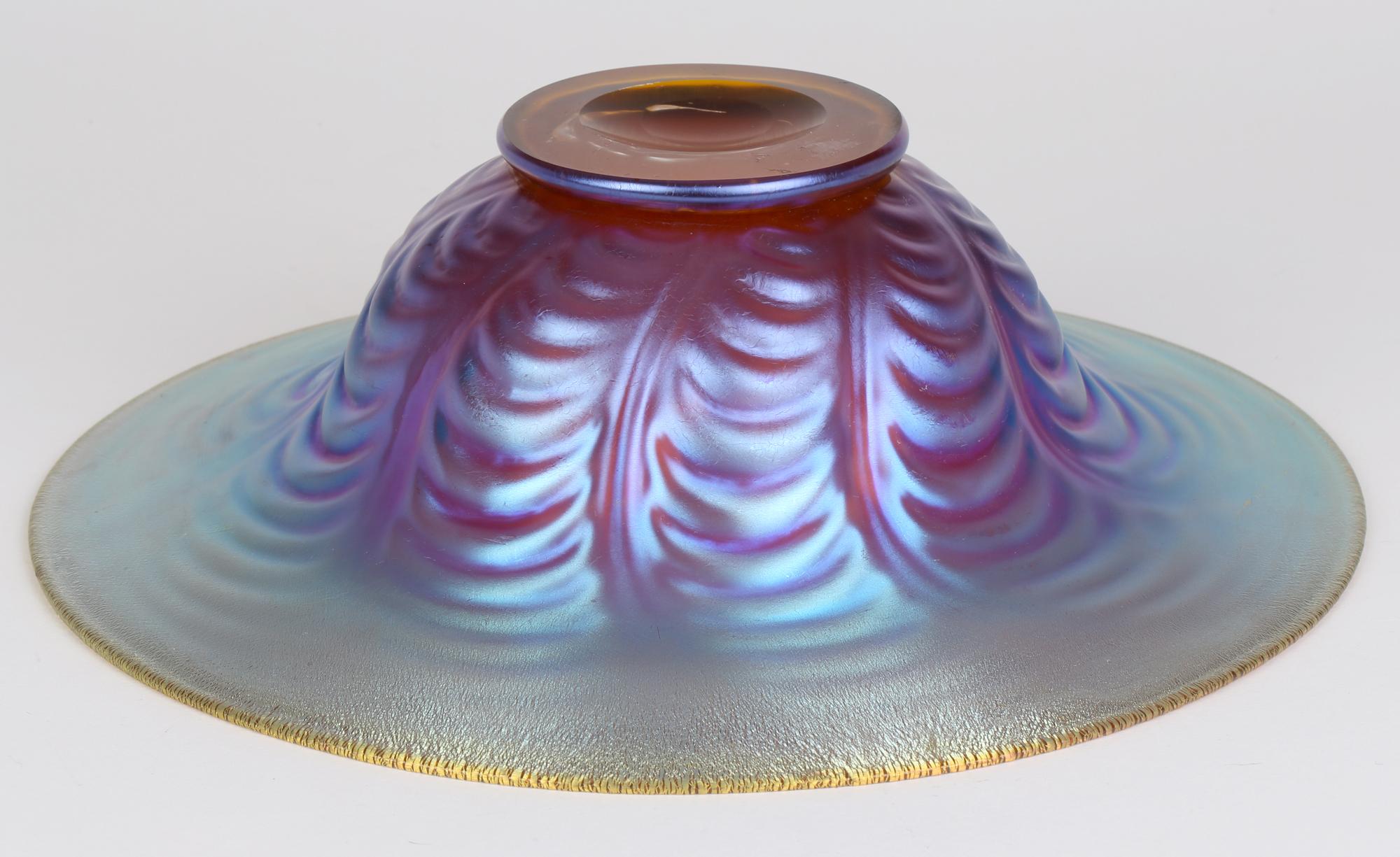 WMF Karl Wiedmann Art Deco Myra Kristal Iridescent Amber Art Glass Bowl 12