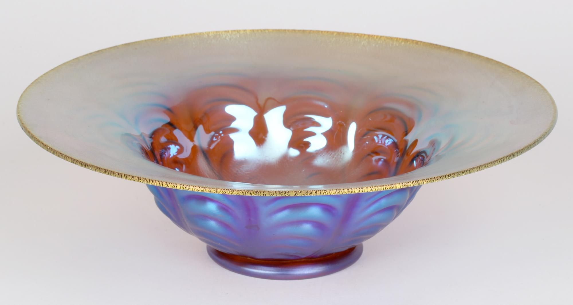 German WMF Karl Wiedmann Art Deco Myra Kristal Iridescent Amber Art Glass Bowl