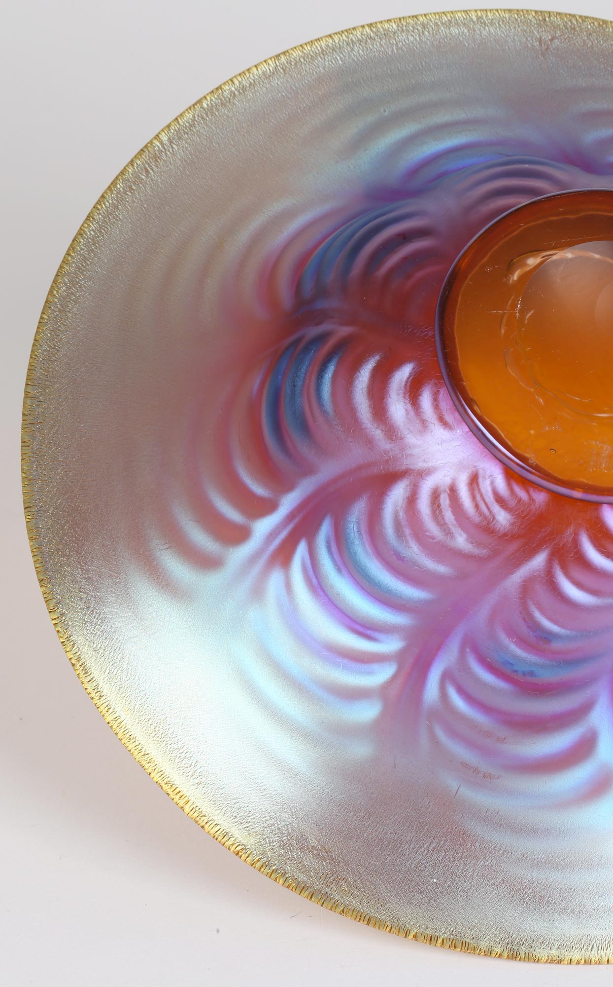 Hand-Crafted WMF Karl Wiedmann Art Deco Myra Kristal Iridescent Amber Art Glass Bowl