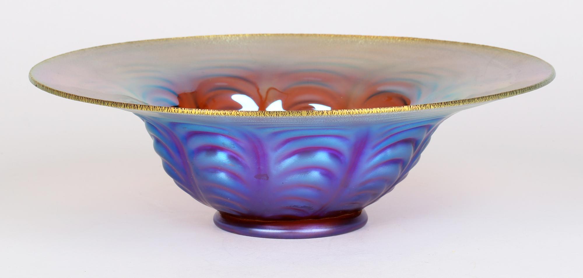 Blown Glass WMF Karl Wiedmann Art Deco Myra Kristal Iridescent Amber Art Glass Bowl