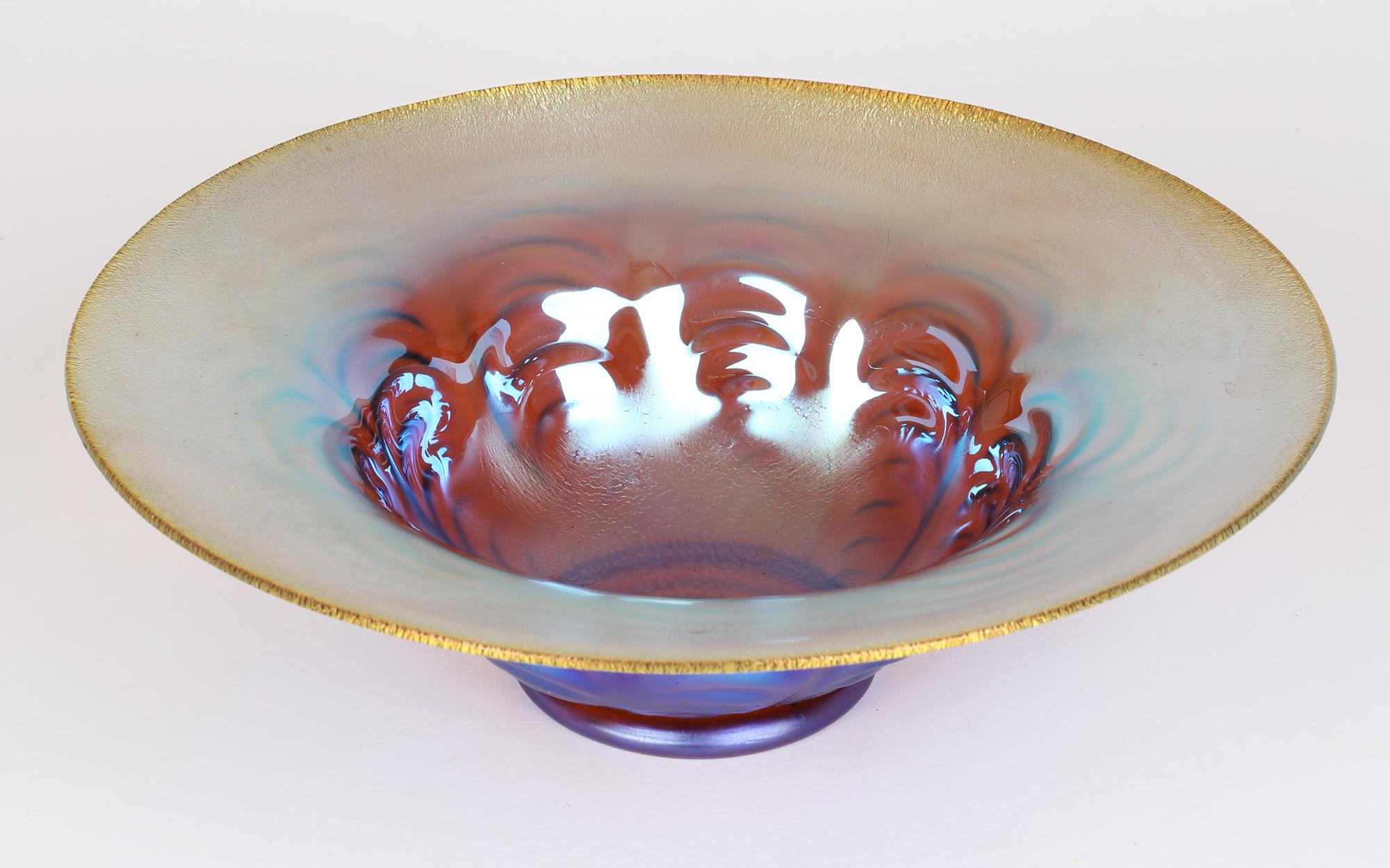 WMF Karl Wiedmann Art Deco Myra Kristal Iridescent Amber Art Glass Bowl 1