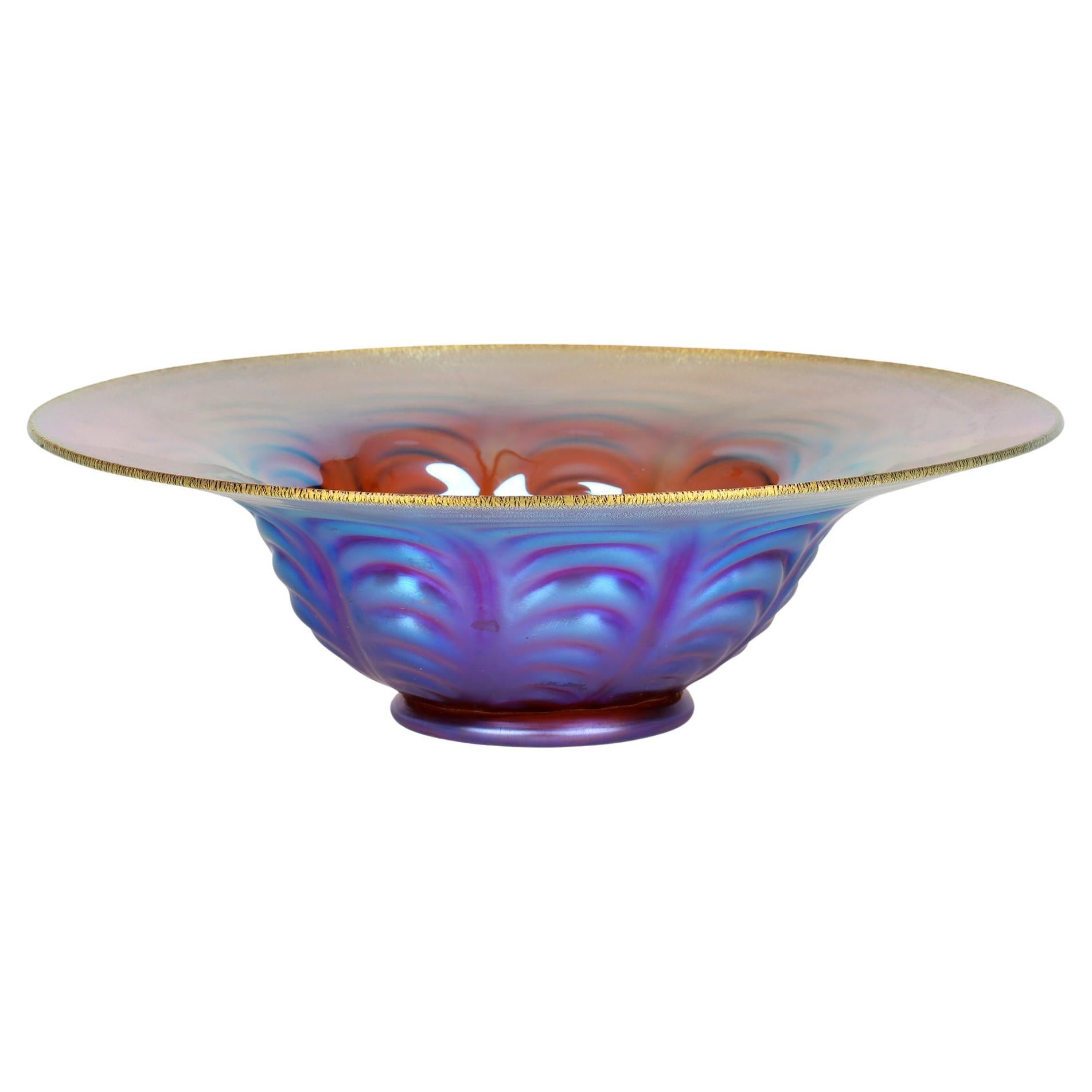 WMF Karl Wiedmann Art Deco Myra Kristal Iridescent Amber Art Glass Bowl