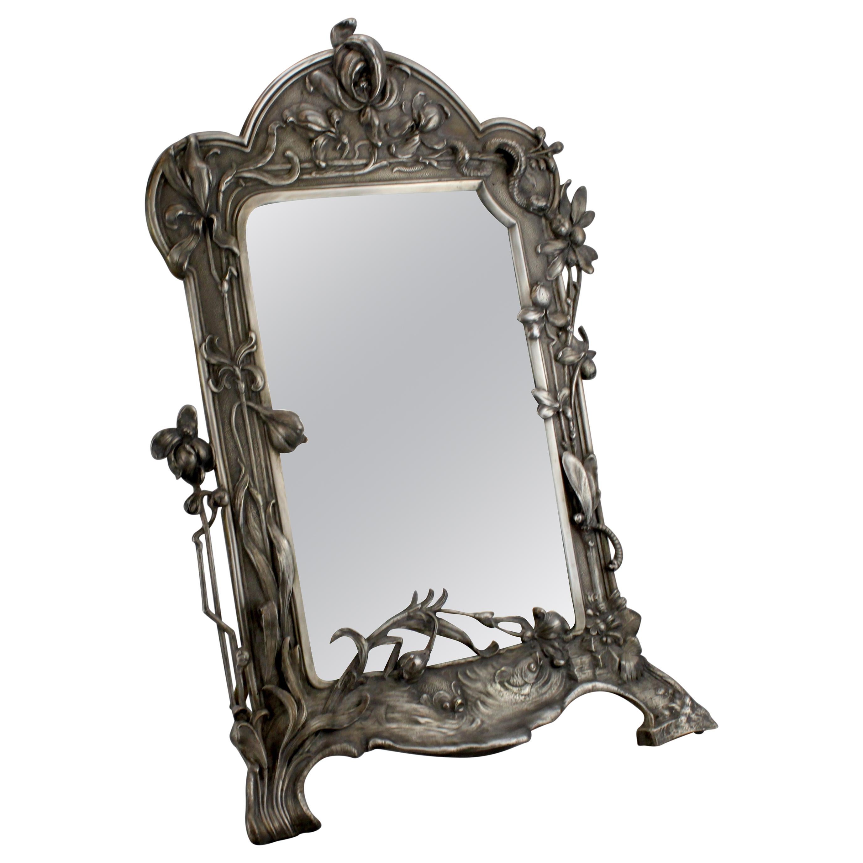 WMF "Metallwarenfabrik Straub & Schweizer", Art Nouveau Silver Dressing Mirror