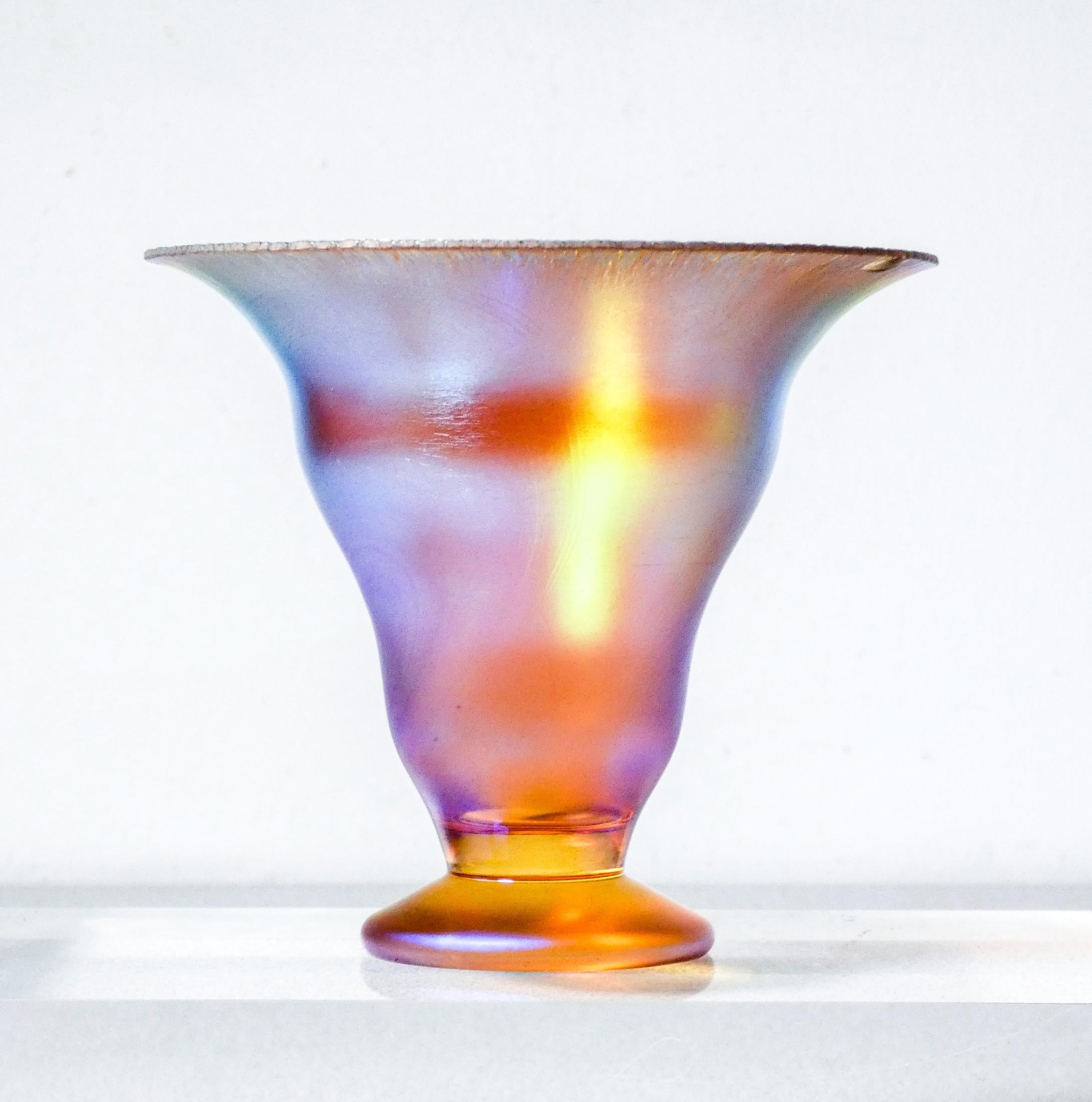 Mid-20th Century Wmf Myra-Kristall. Small Iridescent Blown Glass Vase, Germany, 1930s