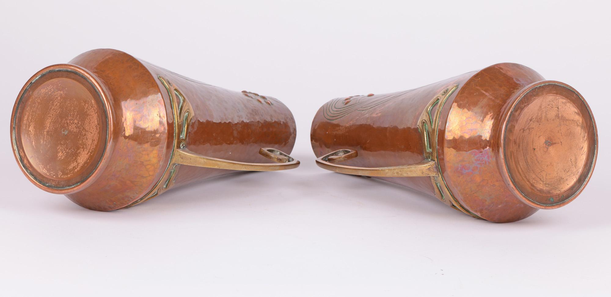 WMF Pair Jugendstil Copper & Brass Twin Handled Vases 5