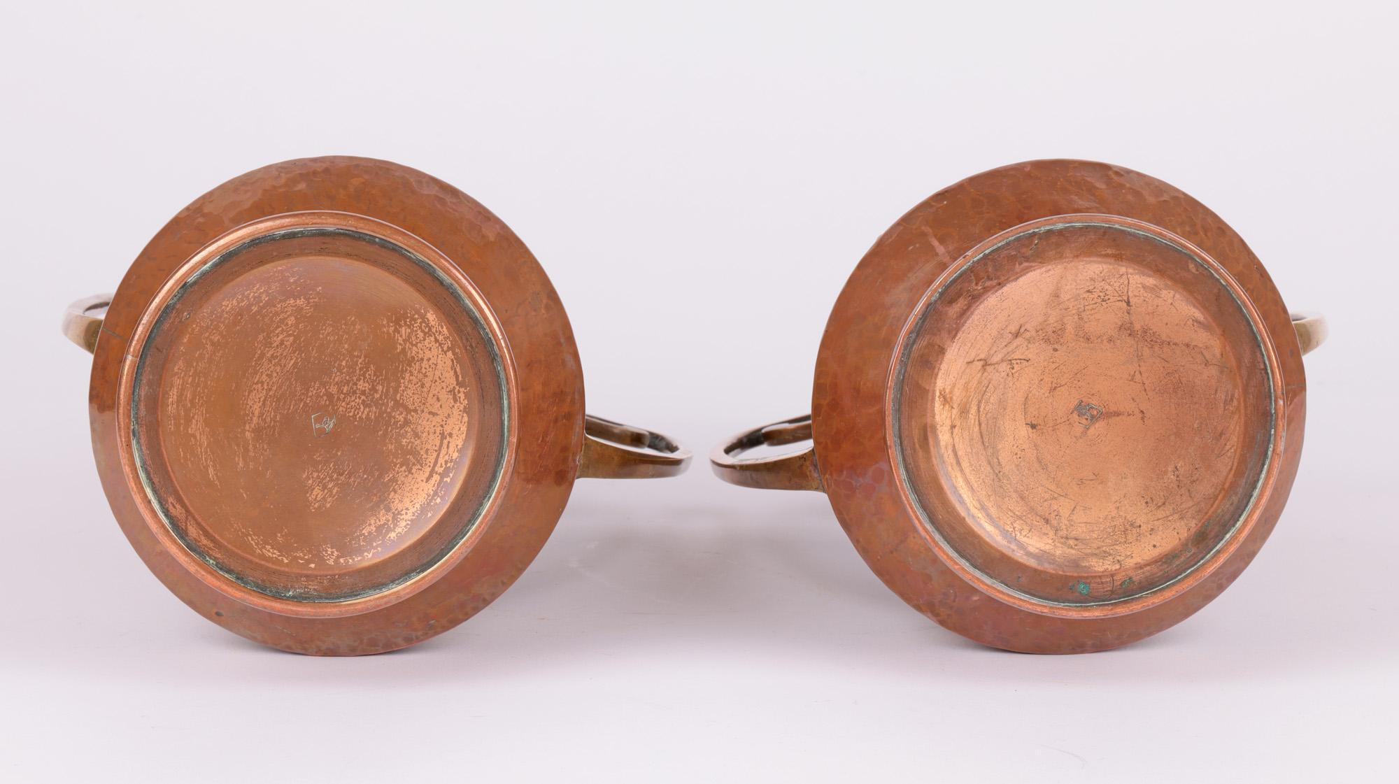 WMF Pair Jugendstil Copper & Brass Twin Handled Vases 8