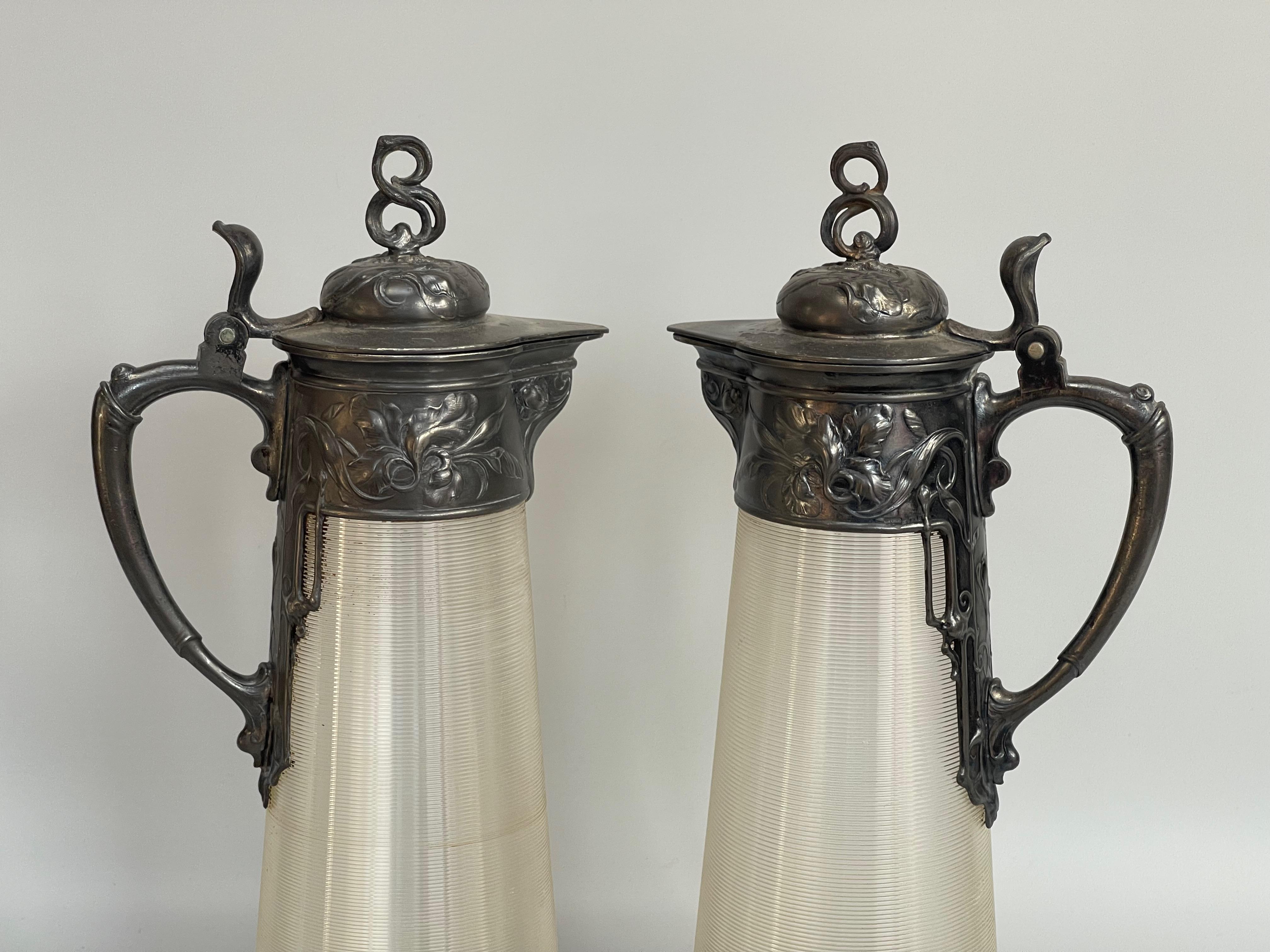 20th Century WMF Pair of Art Nouveau Ewers For Sale