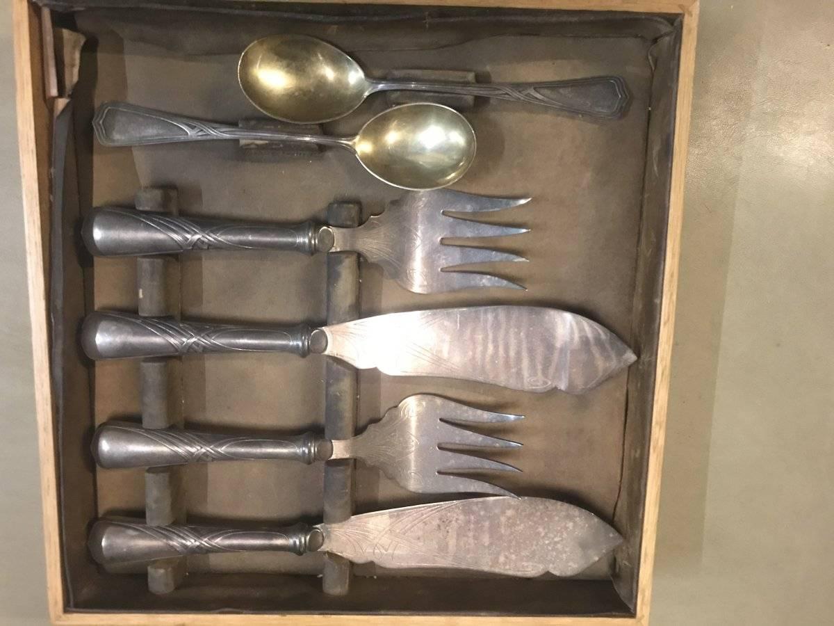 WMF Rare Art Nouveau Silver Plated Cutlery Set for 24 Persons For Sale 10