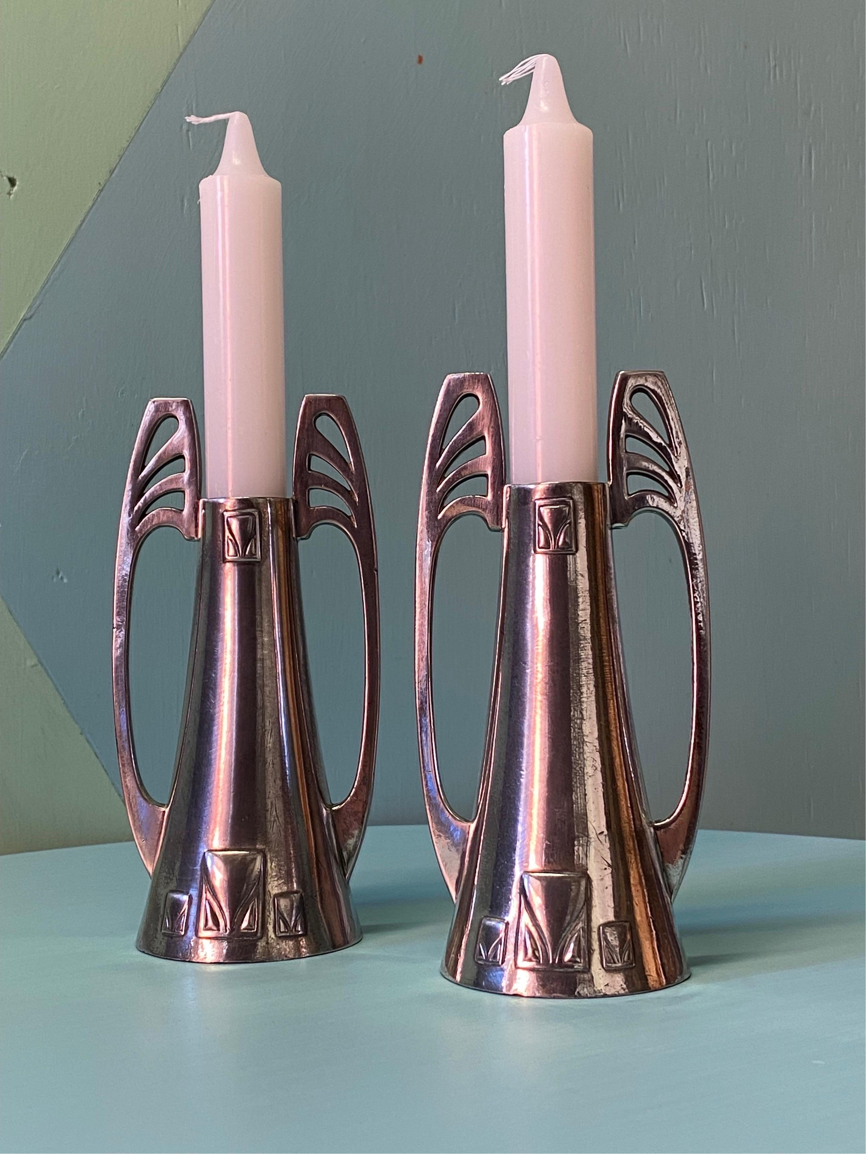German WMF Secessionist Art Nouveau Candle Holders For Sale