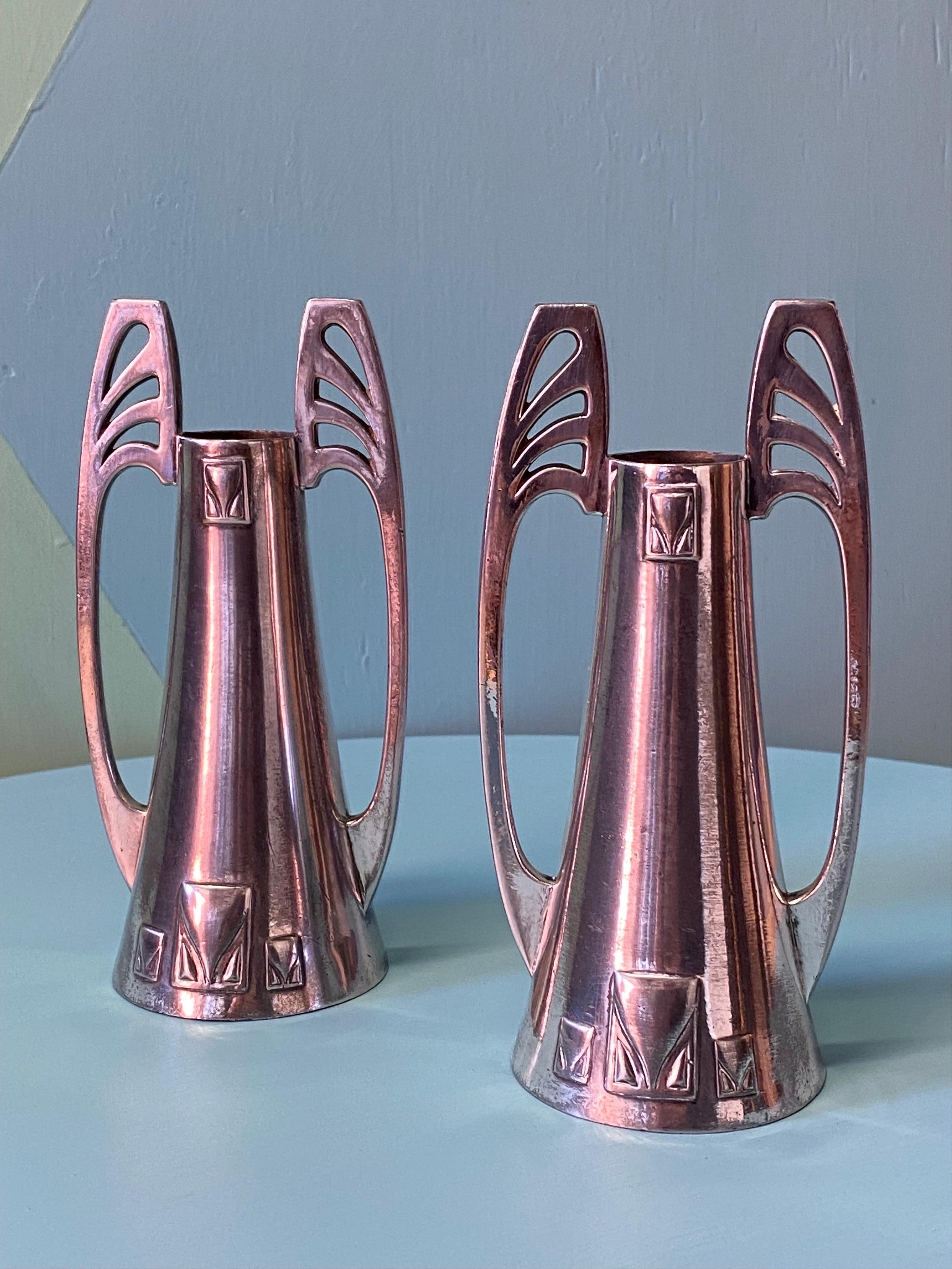 WMF Secessionist Art Nouveau Candle Holders In Distressed Condition For Sale In Melbourne, AU