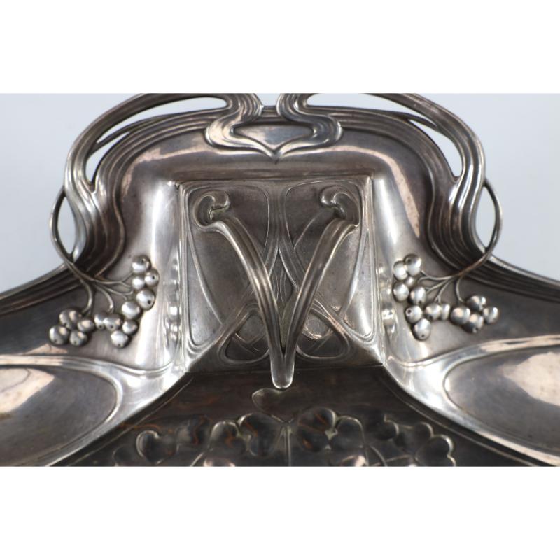 WMF Secessionist Art Nouveau Pewter Inkstand of Rectangular Organic Flowing Form For Sale 9